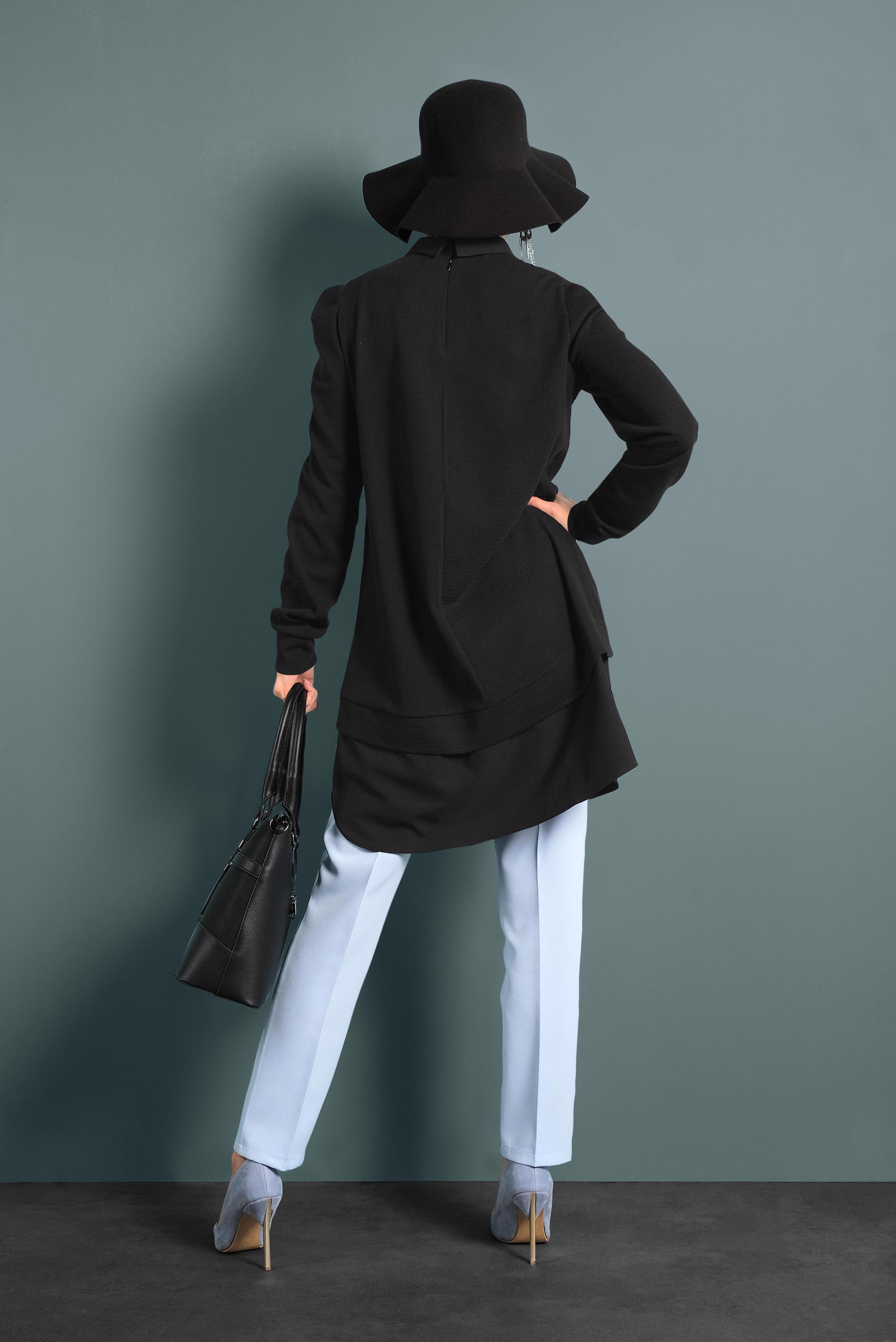 Tesettür giyim SİYAH GÖMLEK GARNİLİ TUNİK 40390