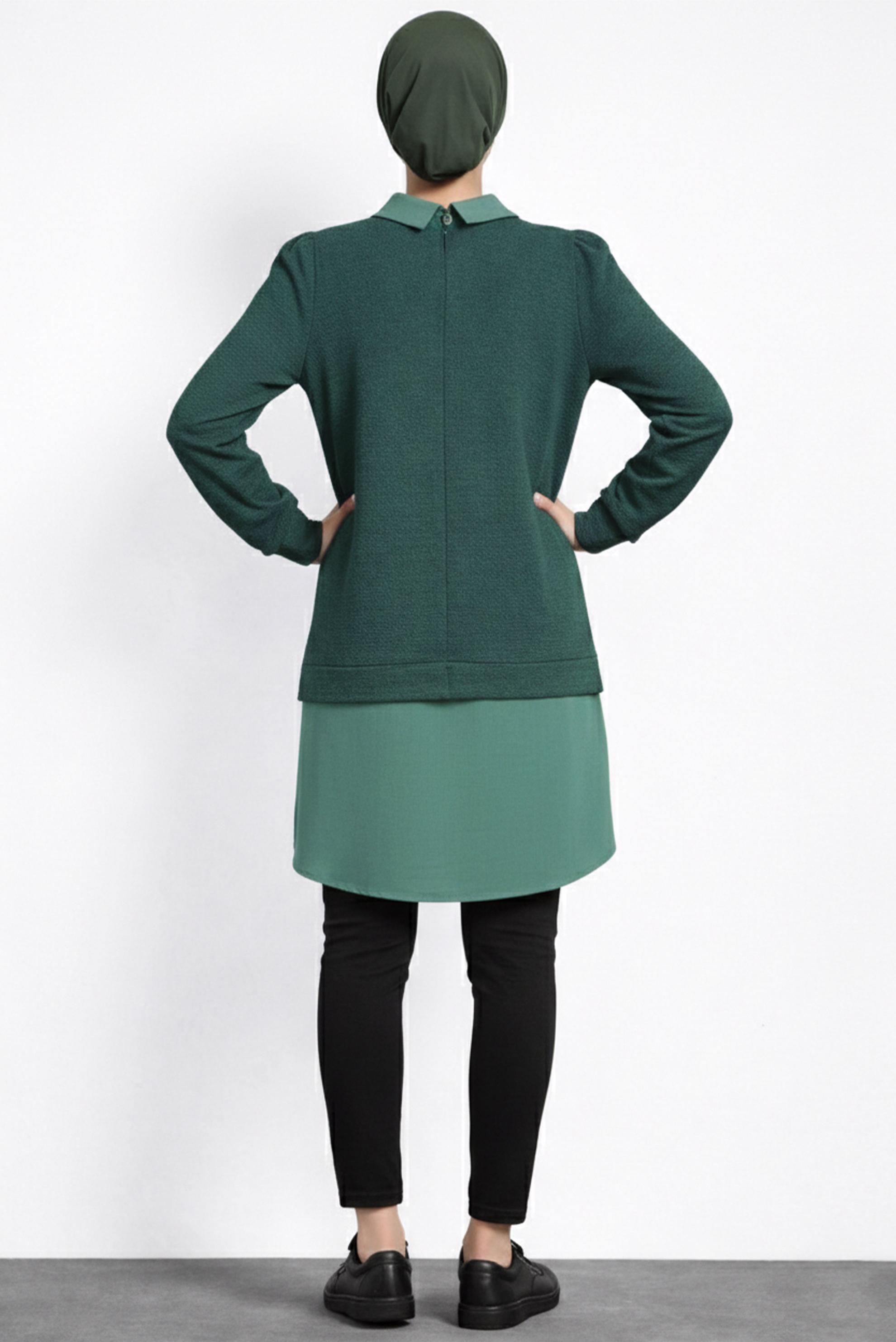 Tesettür giyim YEŞİL GÖMLEK GARNİLİ TUNİK 40390