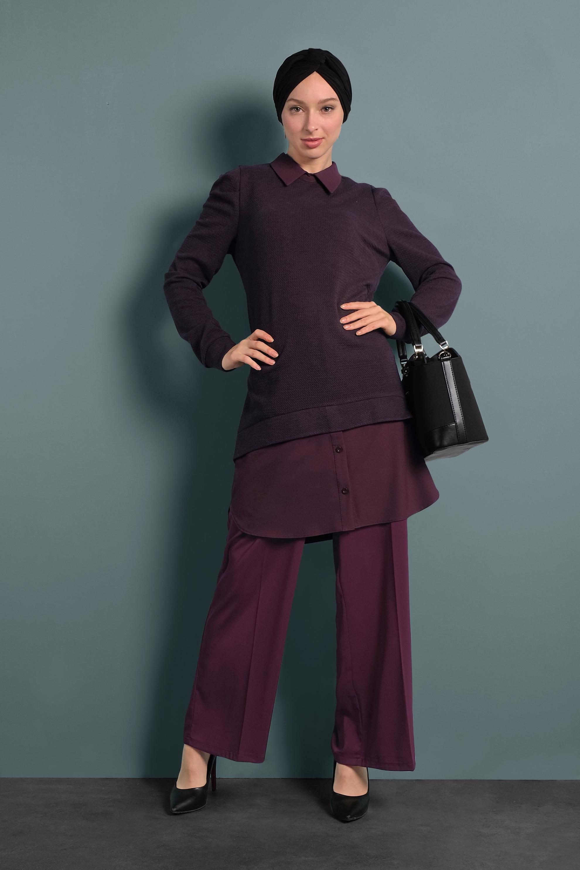 Tesettür giyim MOR GÖMLEK GARNİLİ TUNİK 40390