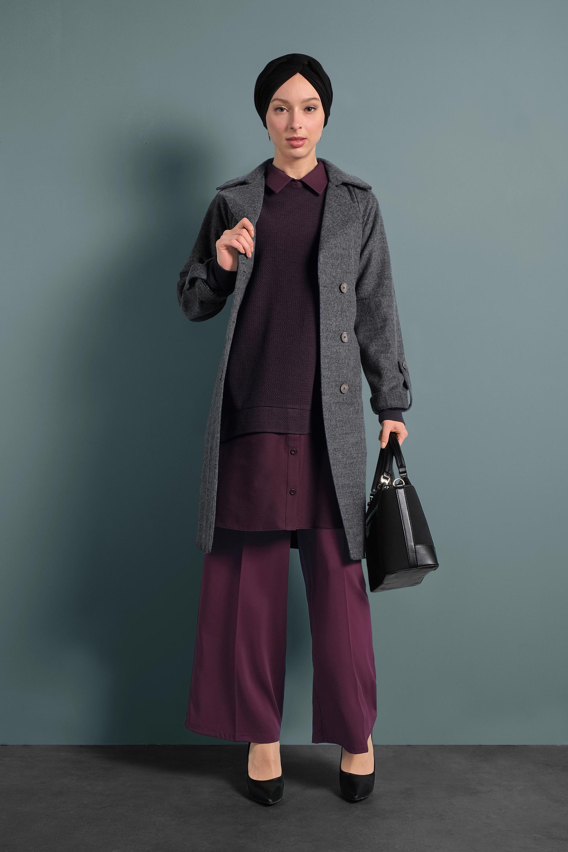 Tesettür giyim MOR GÖMLEK GARNİLİ TUNİK 40390