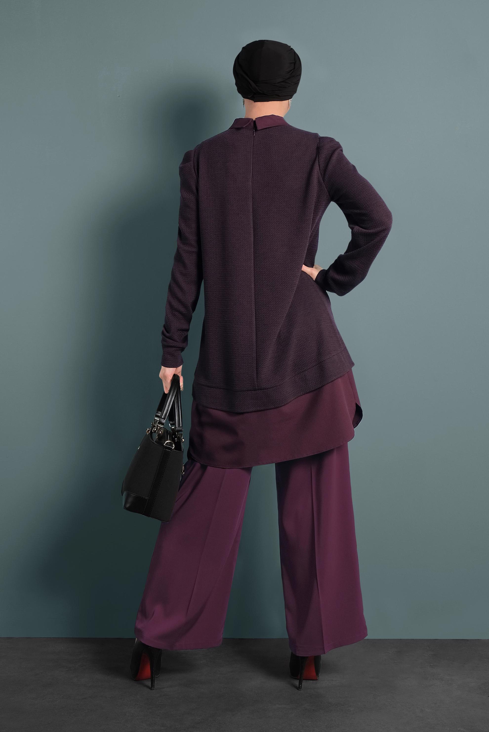 Tesettür giyim MOR GÖMLEK GARNİLİ TUNİK 40390