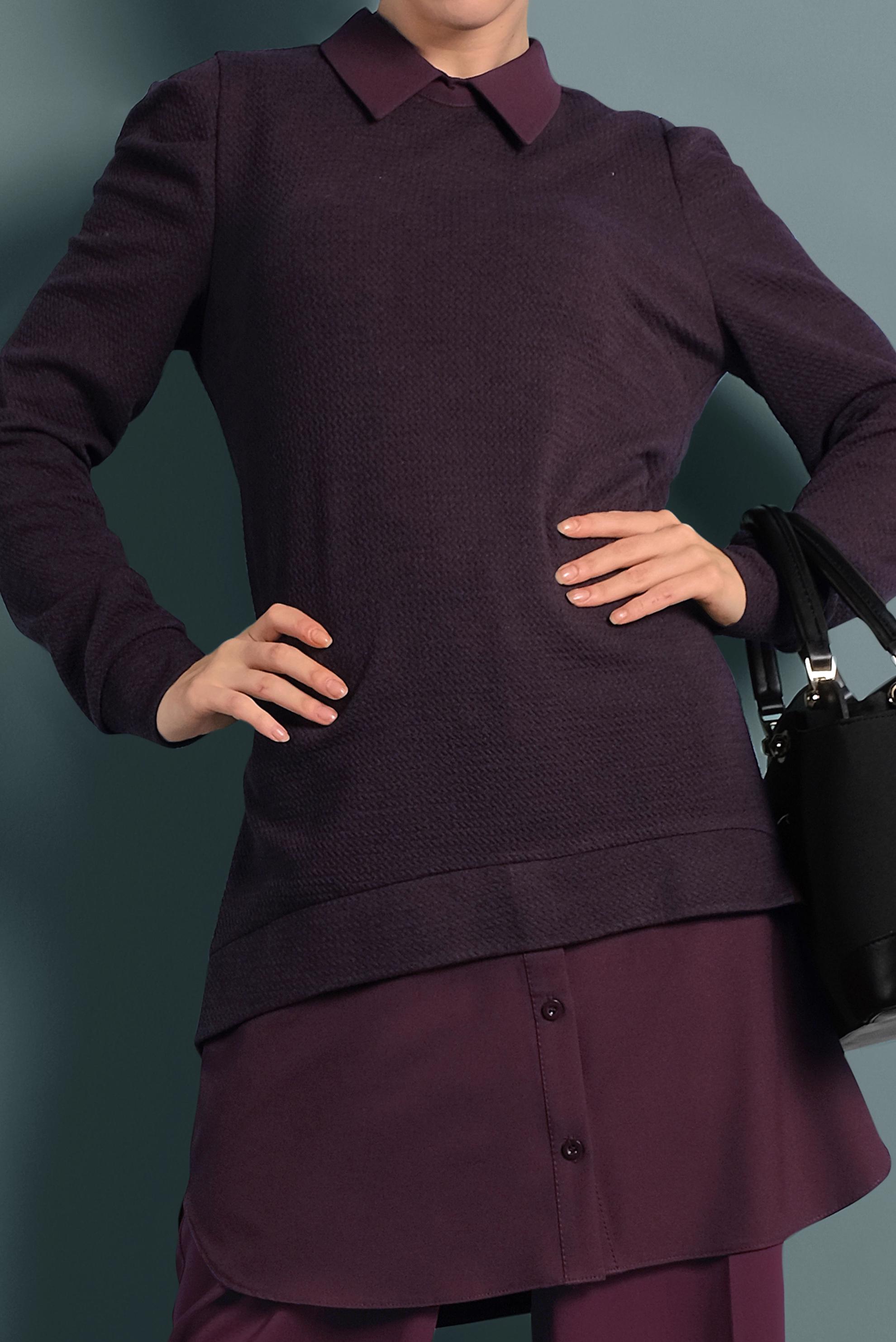 Tesettür giyim MOR GÖMLEK GARNİLİ TUNİK 40390