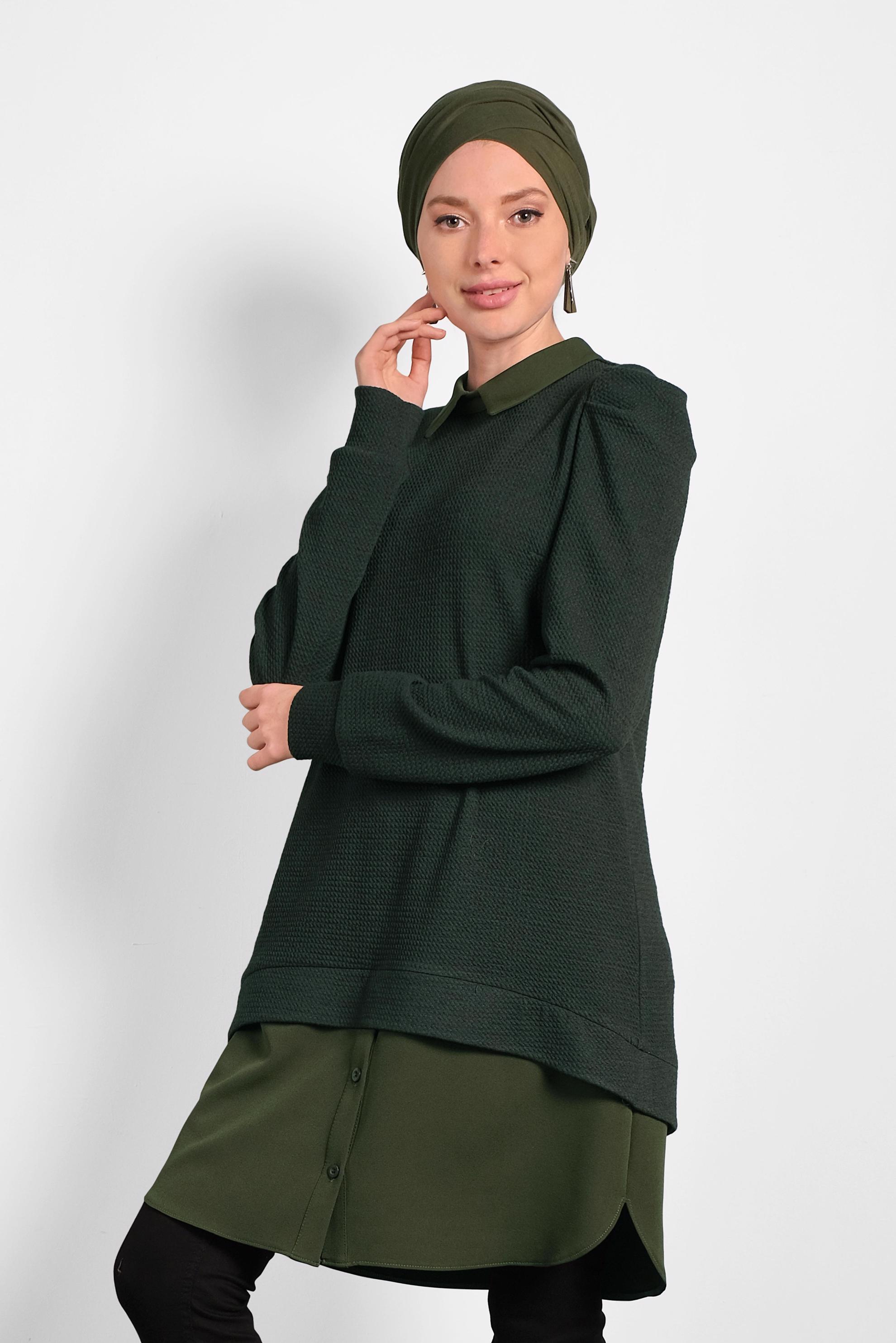 Tesettür giyim HAKİ GÖMLEK GARNİLİ TUNİK 40390