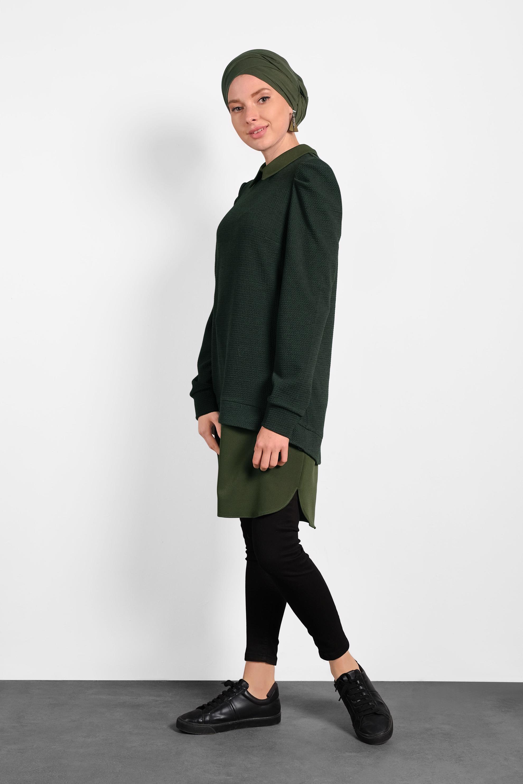 Tesettür giyim HAKİ GÖMLEK GARNİLİ TUNİK 40390