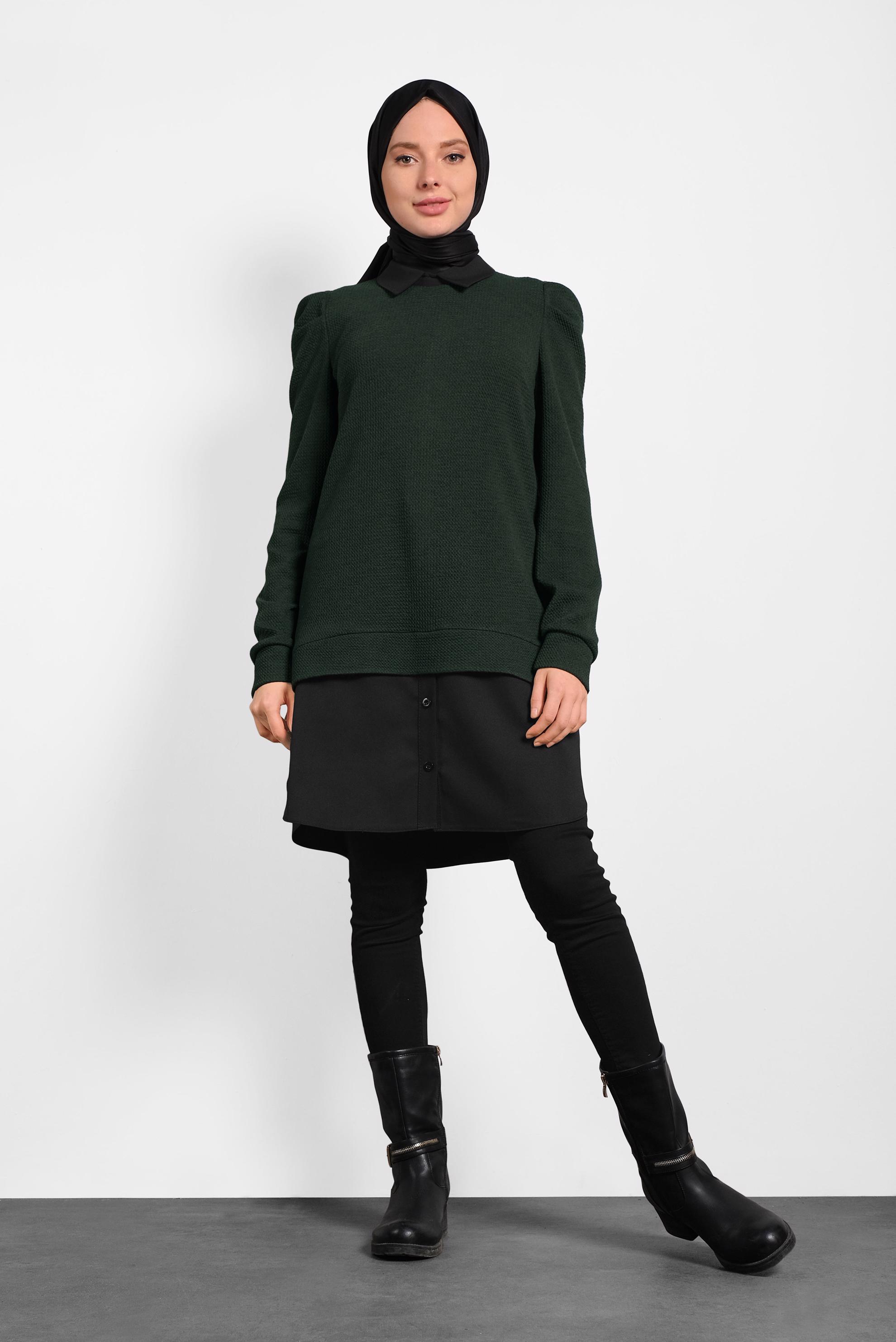 Tesettür giyim HAKİ GÖMLEK GARNİLİ TUNİK 40390