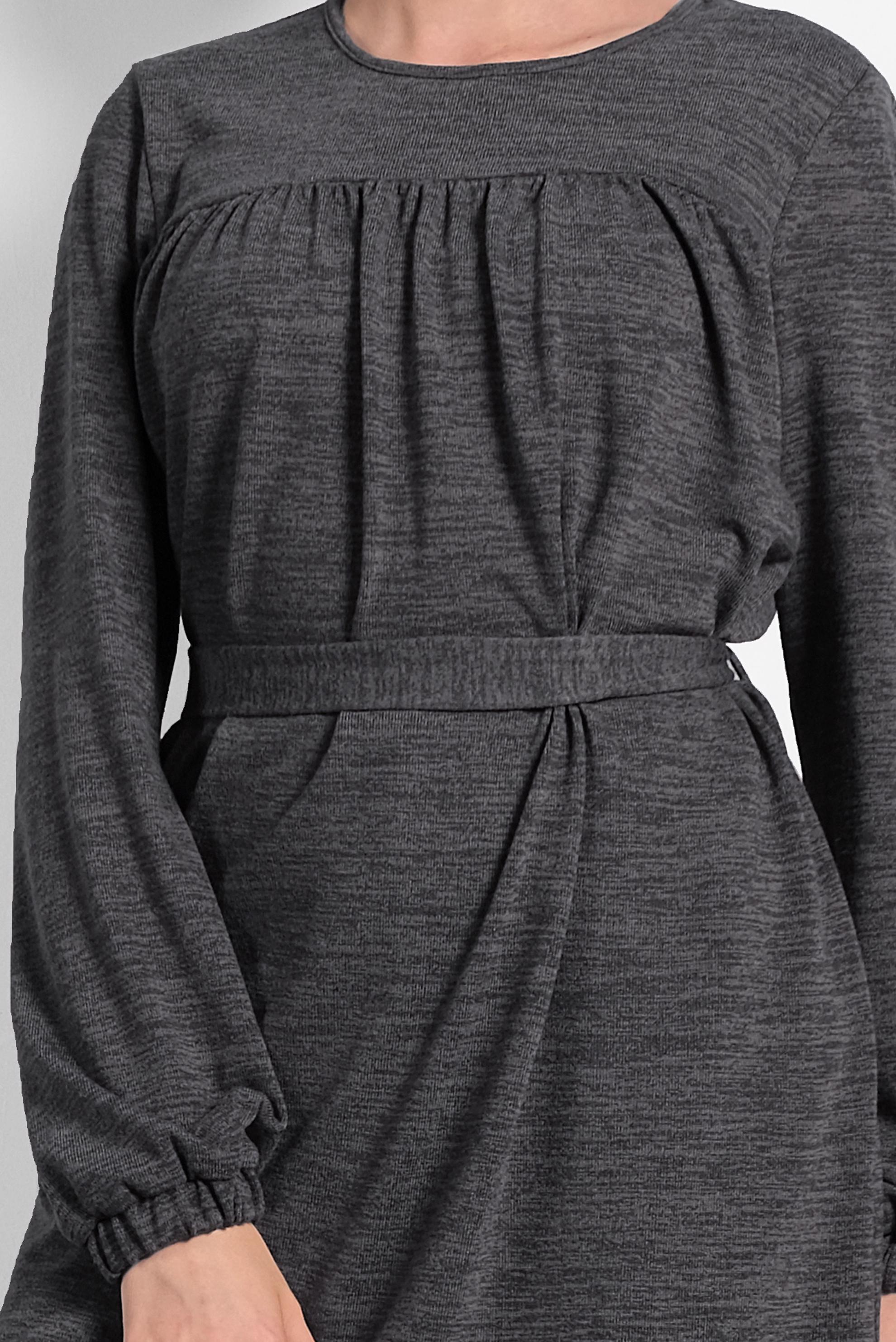 Tesettür giyim GRİ KUŞAKLI BİSİKLET YAKA DÜZ TUNİK 40392