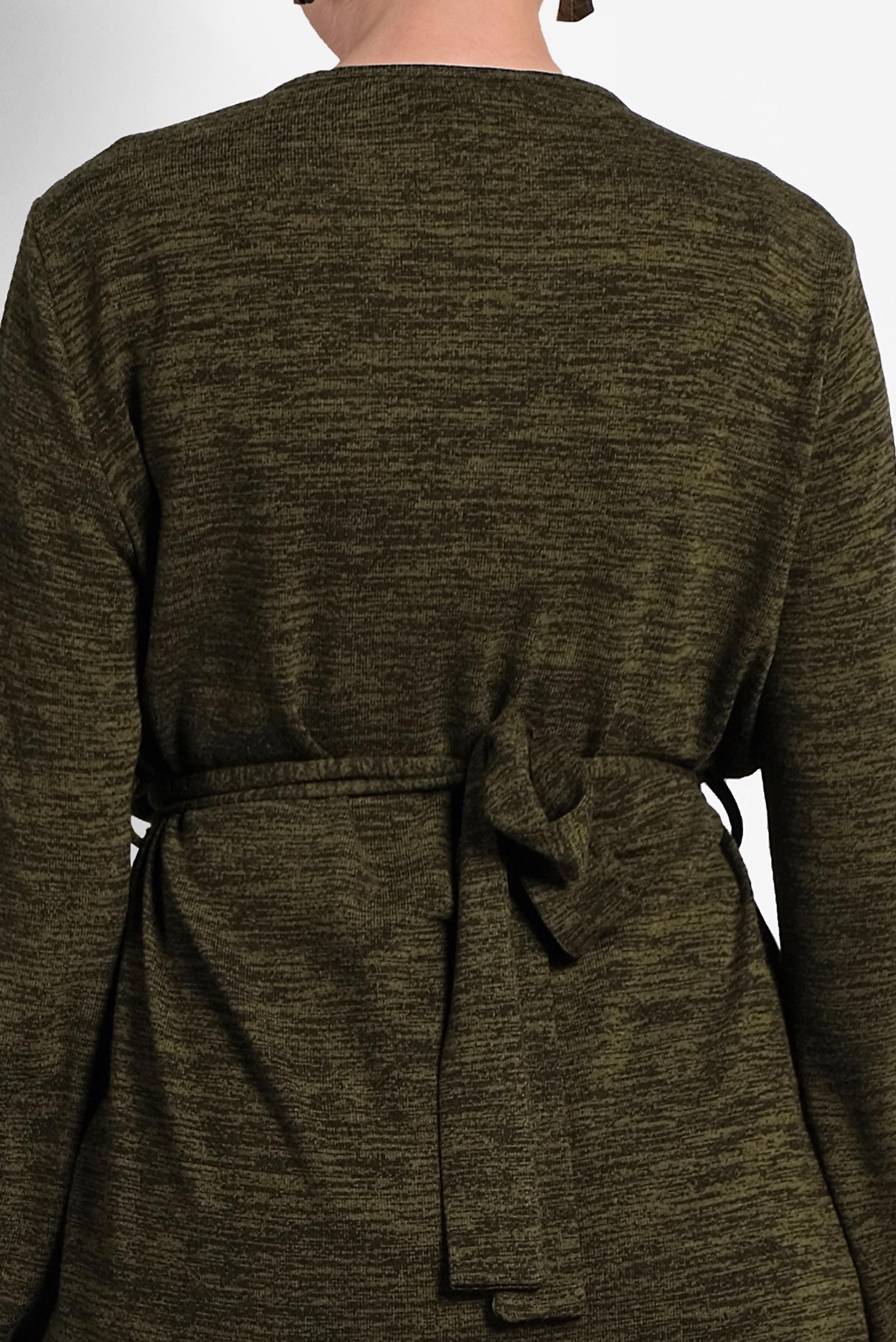 Tesettür giyim HAKİ KUŞAKLI BİSİKLET YAKA DÜZ TUNİK 40392