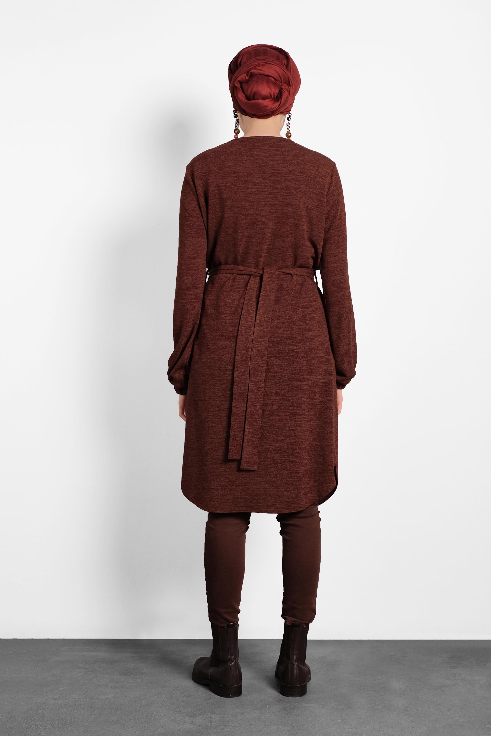 Tesettür giyim TURUNCU KUŞAKLI BİSİKLET YAKA DÜZ TUNİK 40392