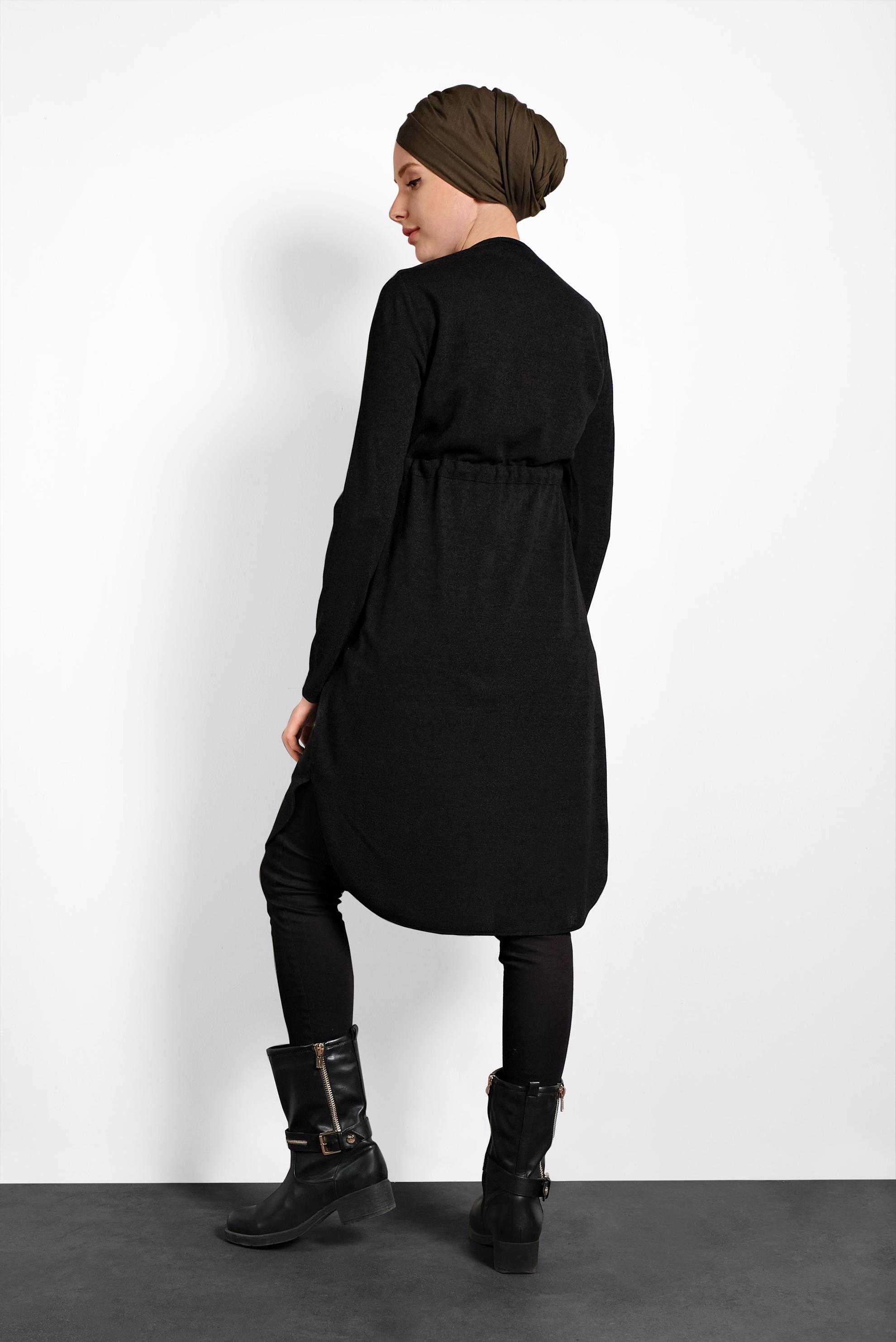 Tesettür giyim SİYAH BELİ BAĞCIKLI TUNİK 40394