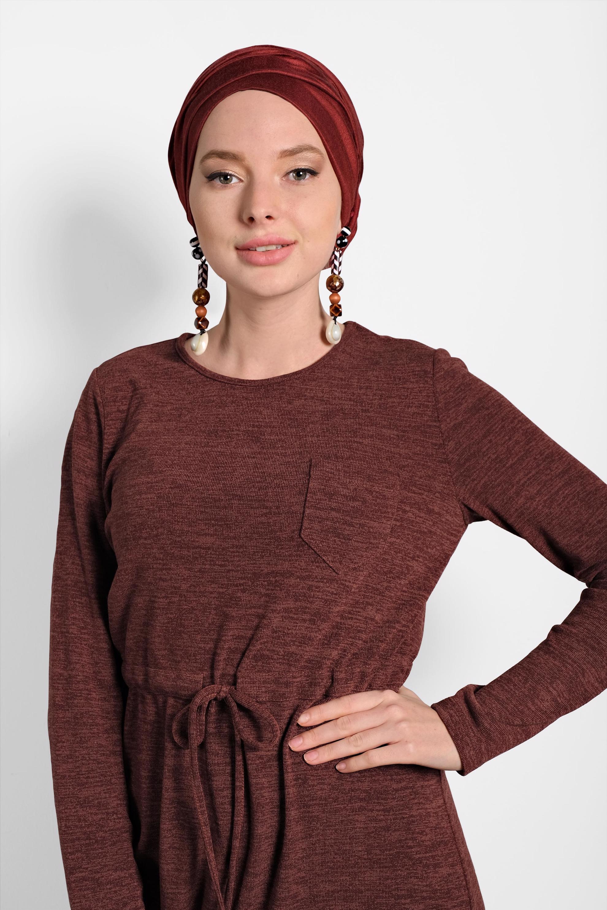 Tesettür giyim TURUNCU BELİ BAĞCIKLI TUNİK 40394