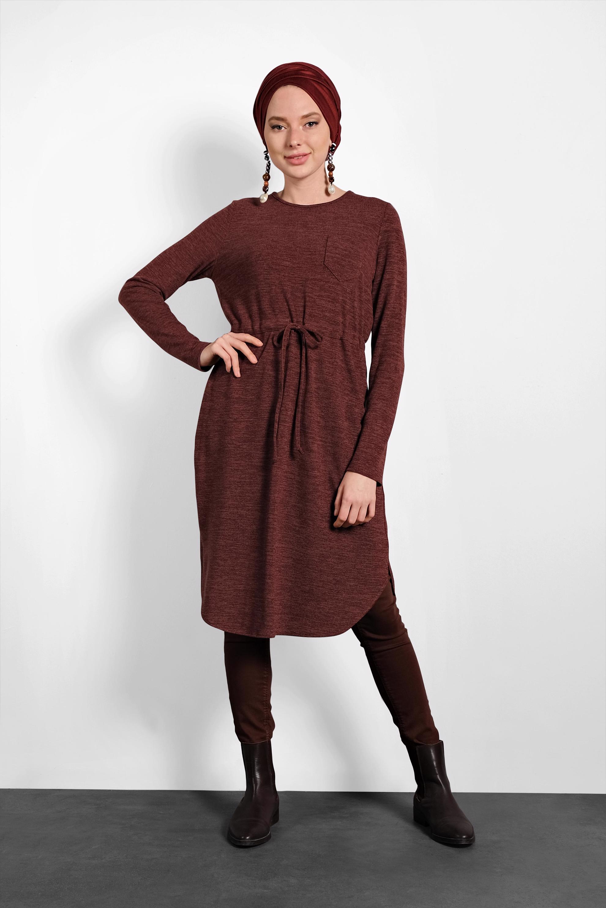 Tesettür giyim TURUNCU BELİ BAĞCIKLI TUNİK 40394