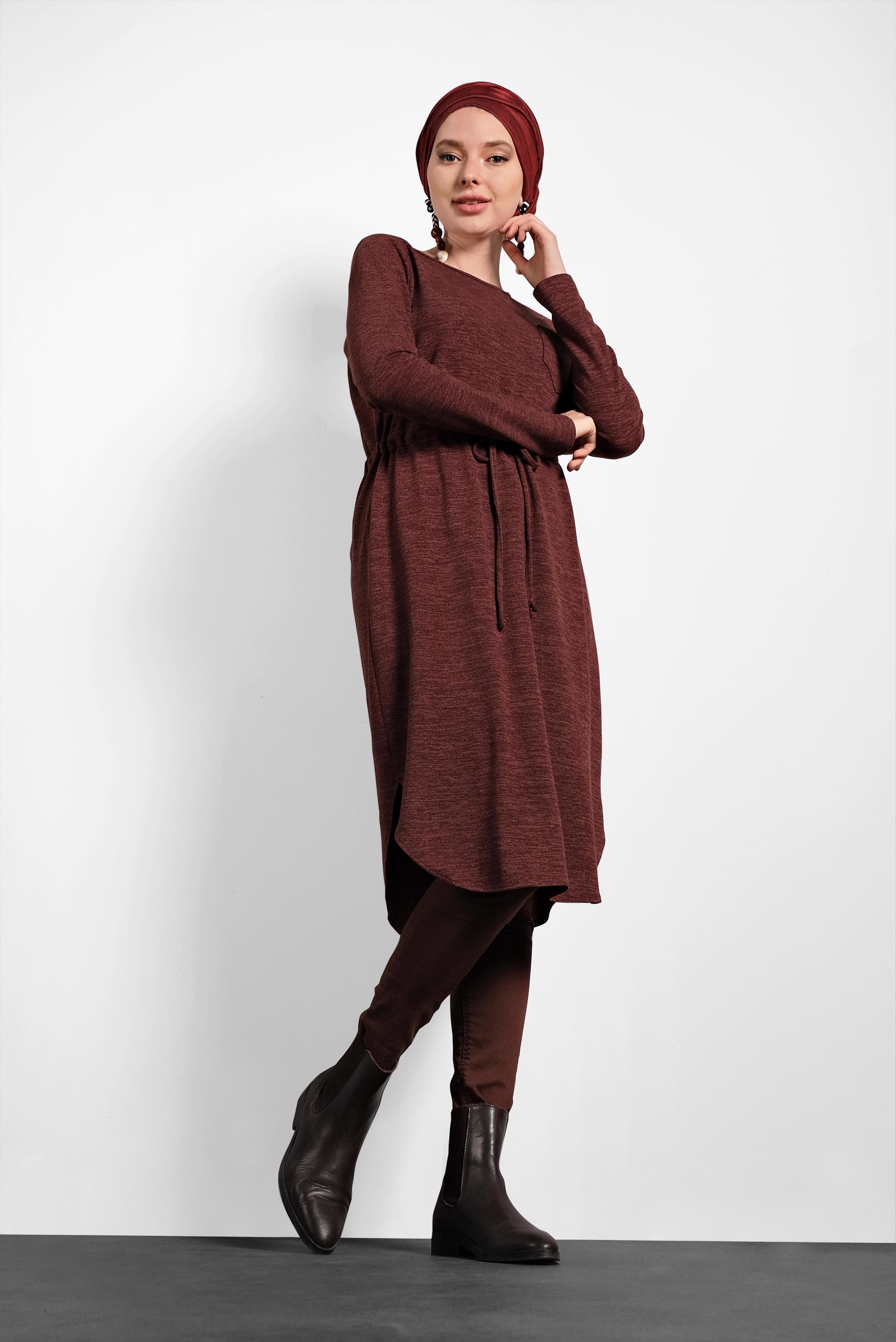 Tesettür giyim TURUNCU BELİ BAĞCIKLI TUNİK 40394