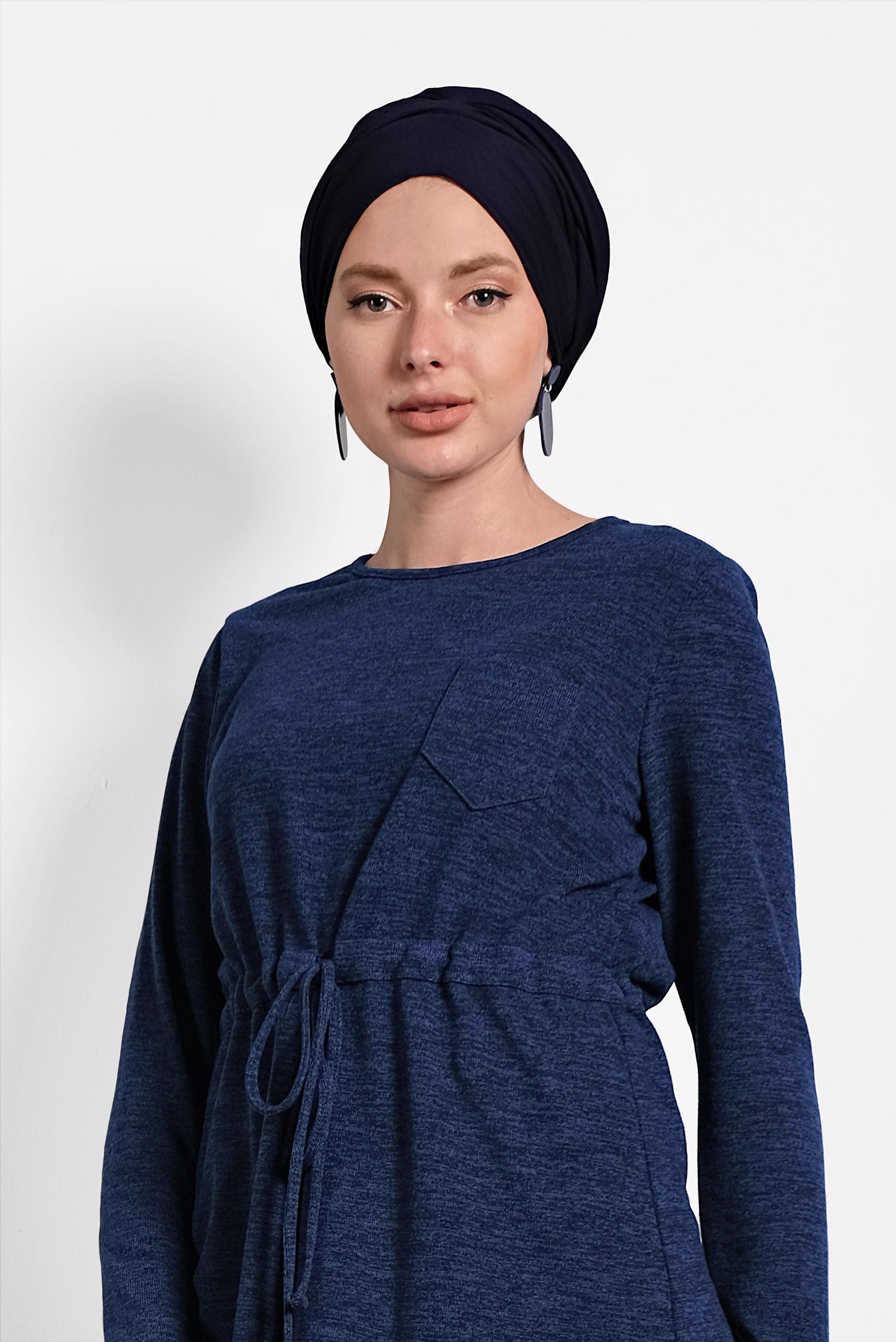 Tesettür giyim LACİVERT BELİ BAĞCIKLI TUNİK 40394