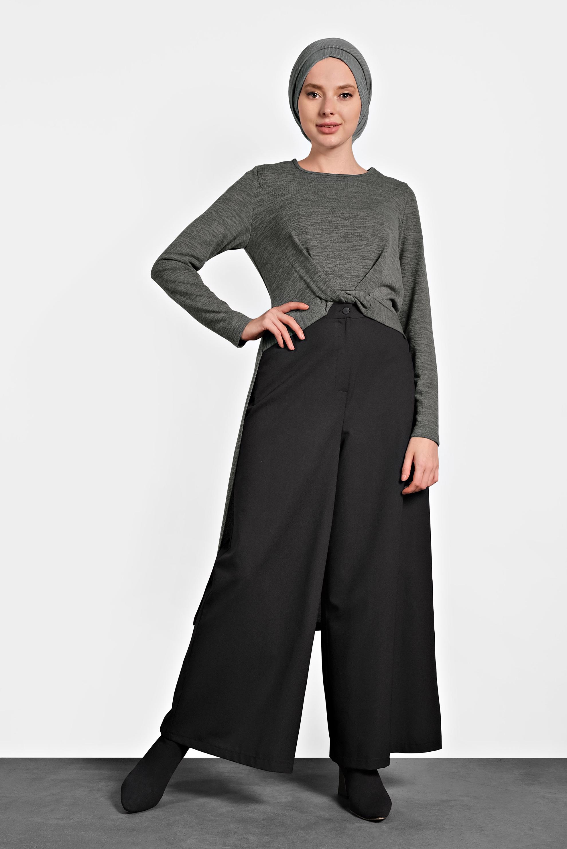 Tesettür giyim GRİ ÖNÜ KISA ARKASI UZUN TUNİK 40400