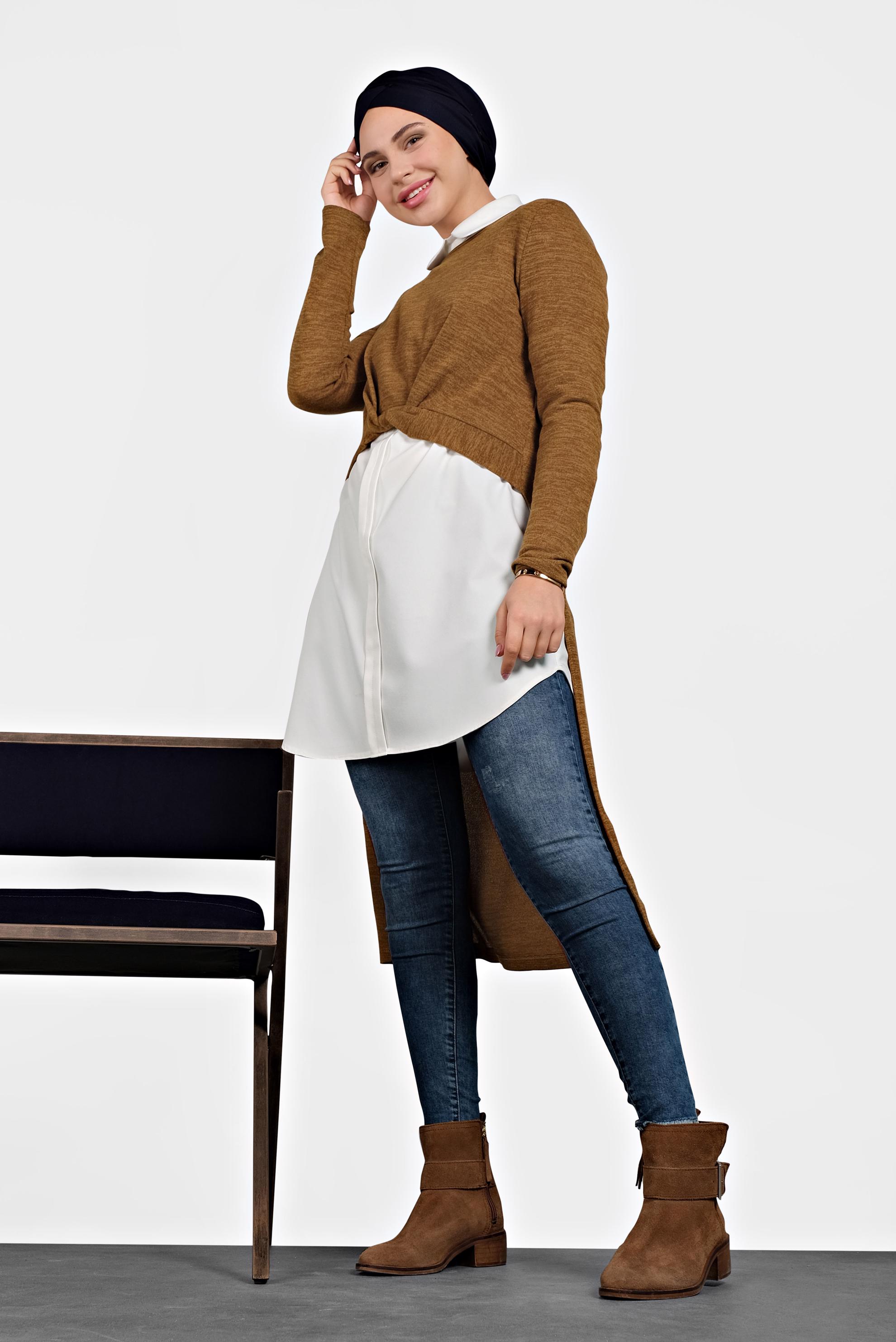 Tesettür giyim TABA ÖNÜ KISA ARKASI UZUN TUNİK 40400