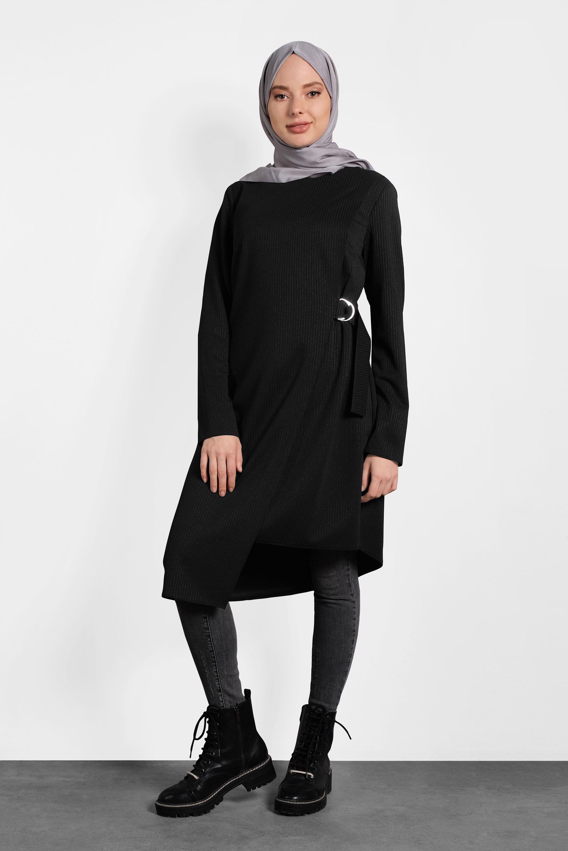 Tesettür giyim SİYAH ASİMETRİK KESİM TUNİK 40405