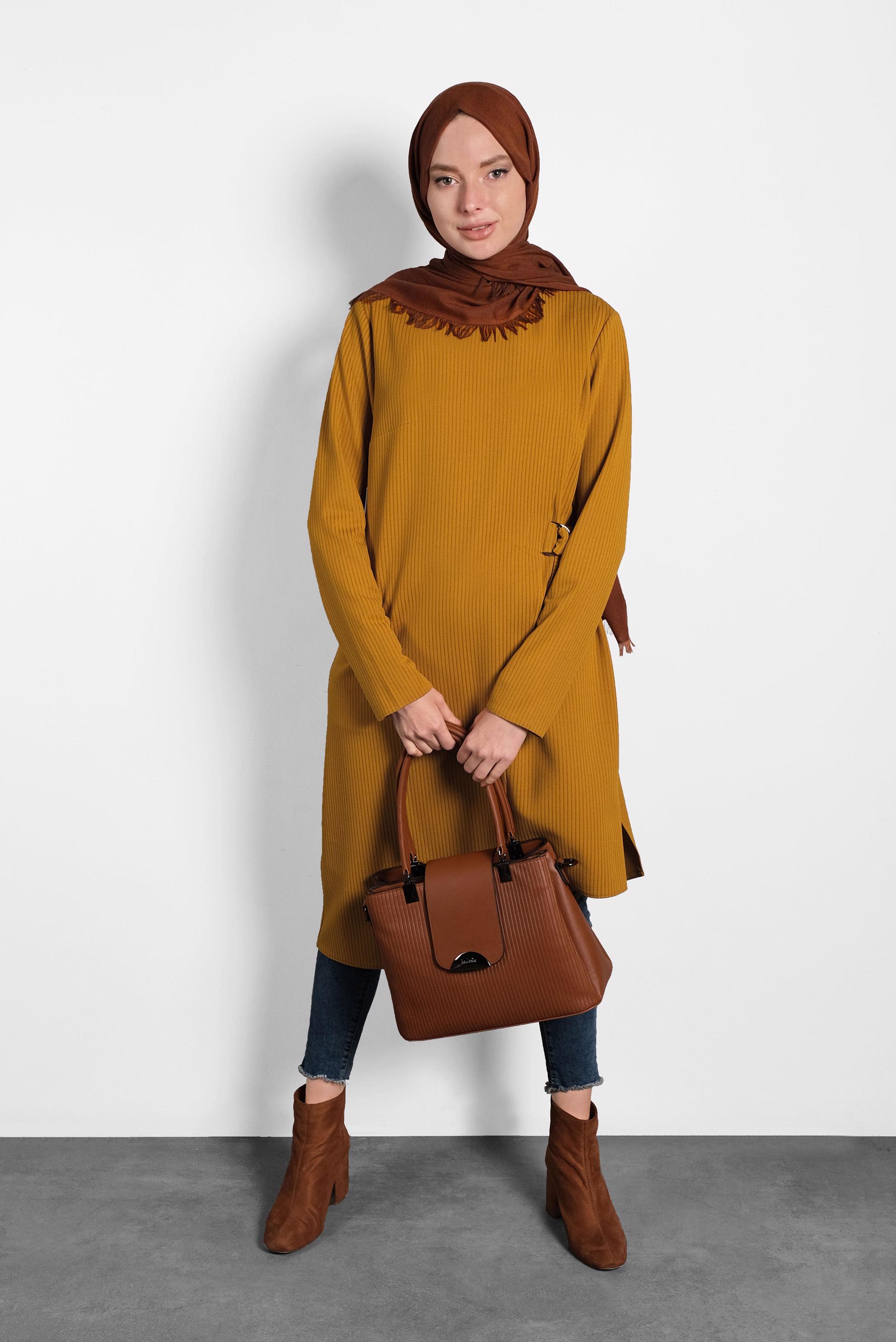 Tesettür giyim SARI ASİMETRİK KESİM TUNİK 40405