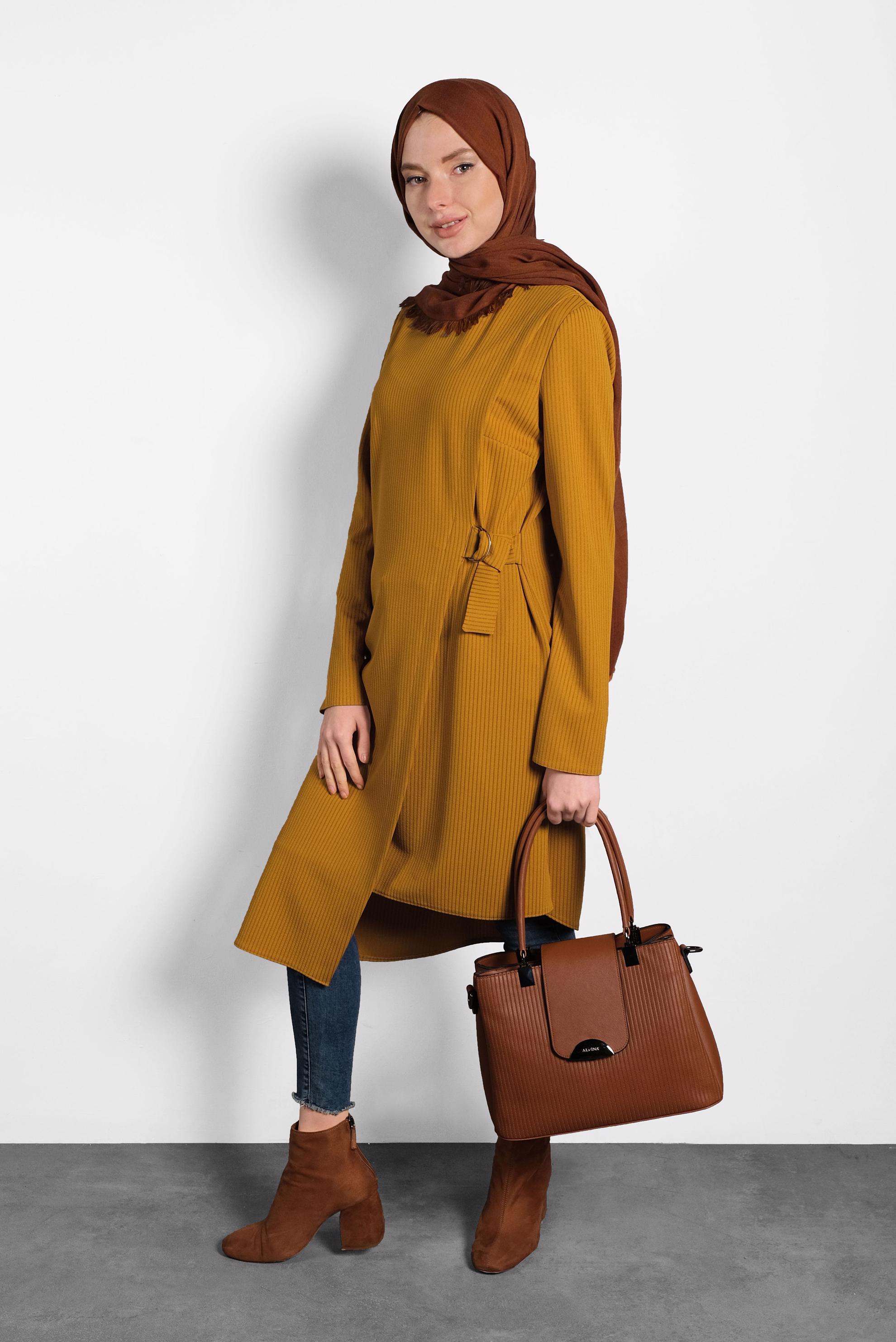 Tesettür giyim SARI ASİMETRİK KESİM TUNİK 40405