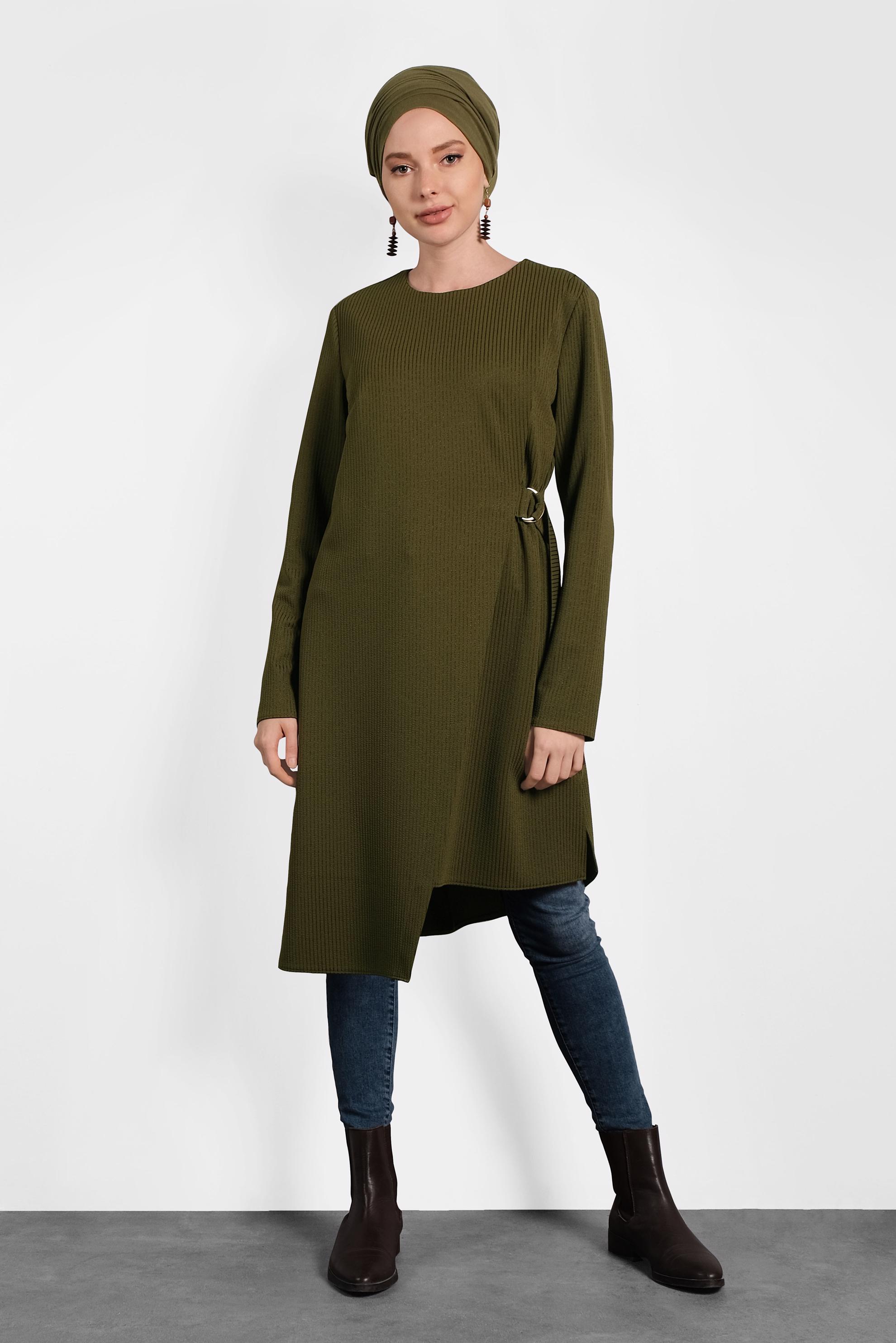 Tesettür giyim HAKİ ASİMETRİK KESİM TUNİK 40405