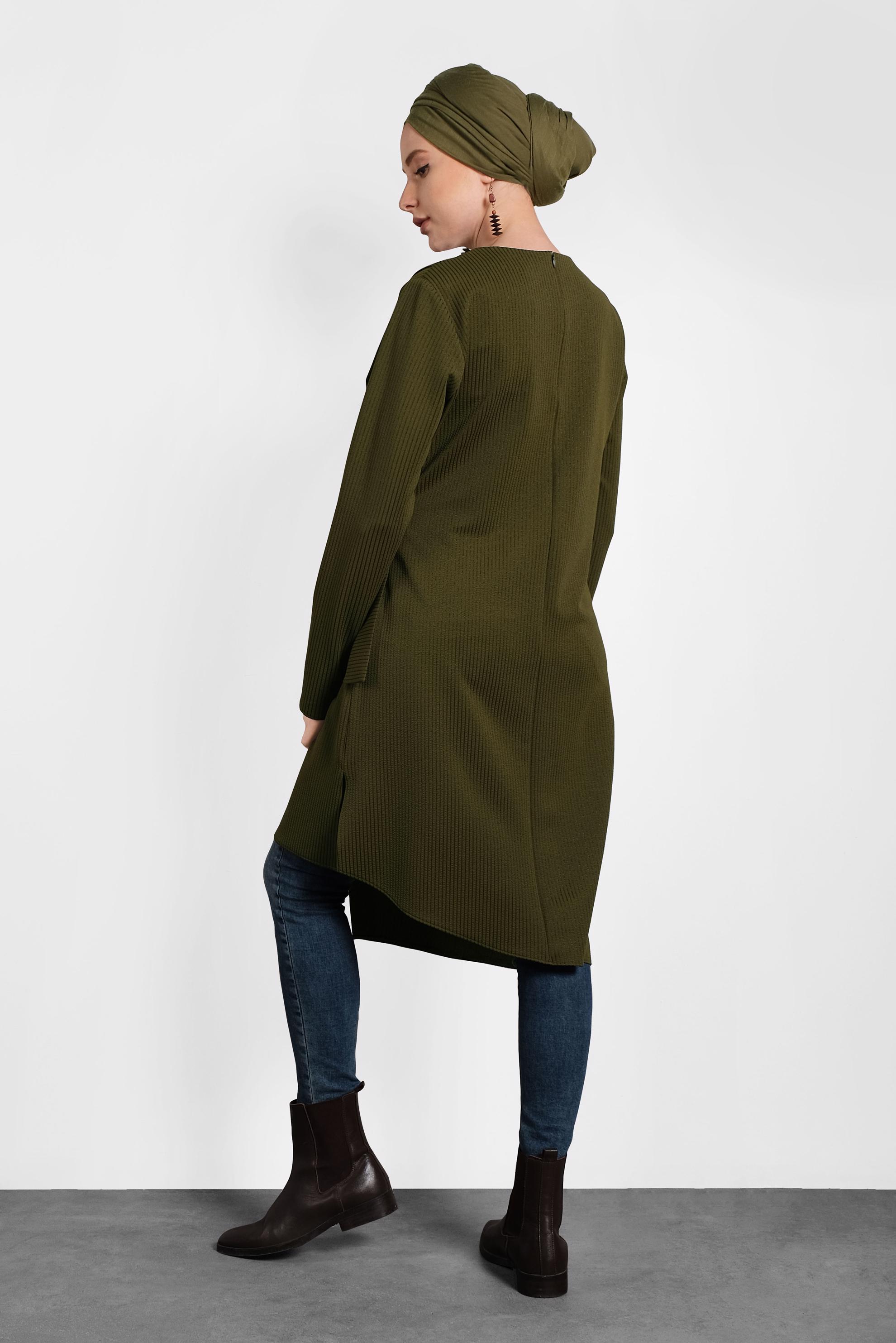 Tesettür giyim HAKİ ASİMETRİK KESİM TUNİK 40405