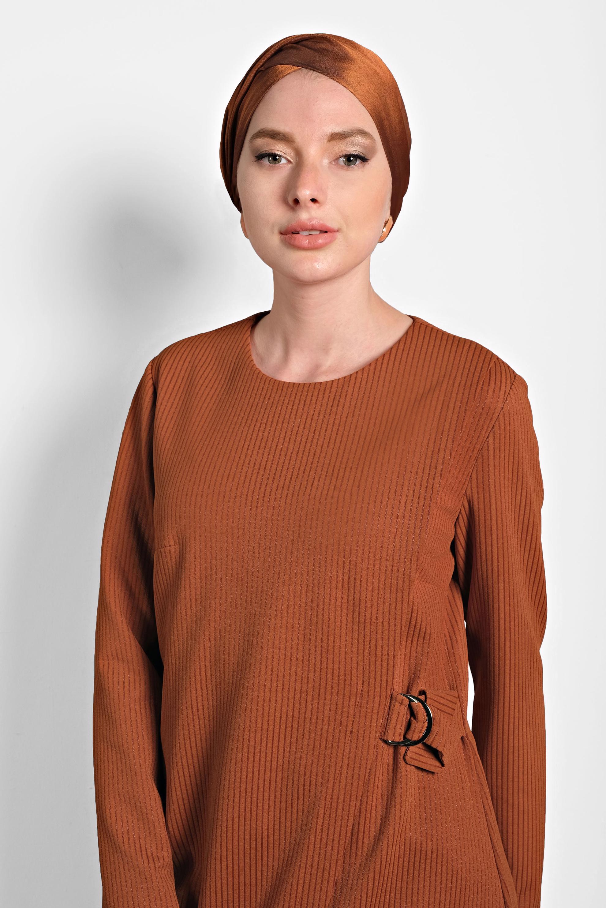 Tesettür giyim TABA ASİMETRİK KESİM TUNİK 40405