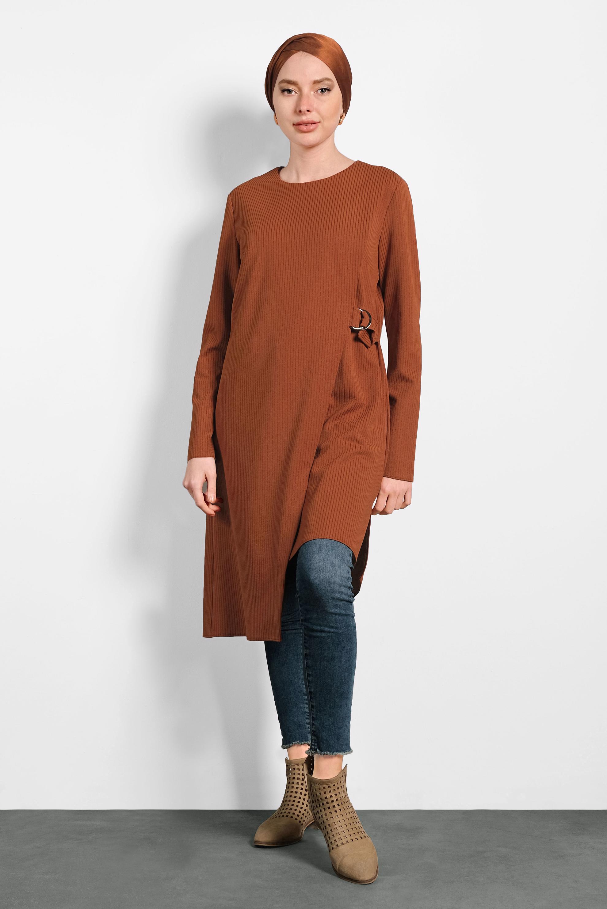 Tesettür giyim TABA ASİMETRİK KESİM TUNİK 40405