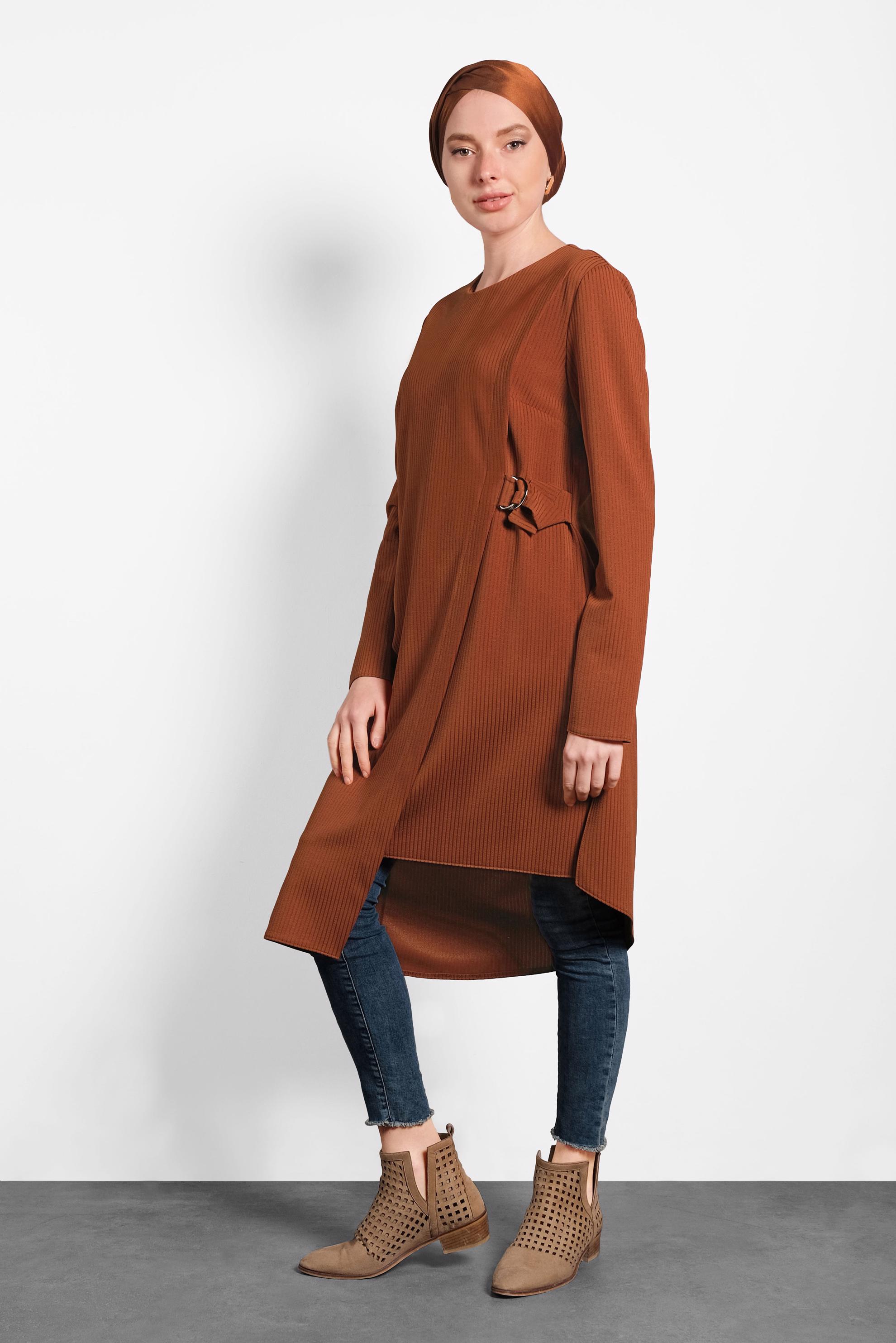 Tesettür giyim TABA ASİMETRİK KESİM TUNİK 40405