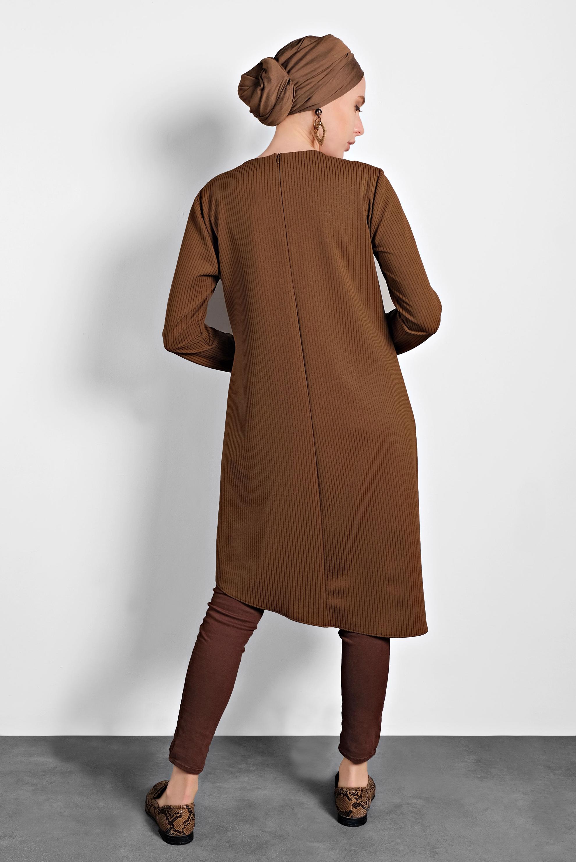 Tesettür giyim KAHVE ASİMETRİK KESİM TUNİK 40405