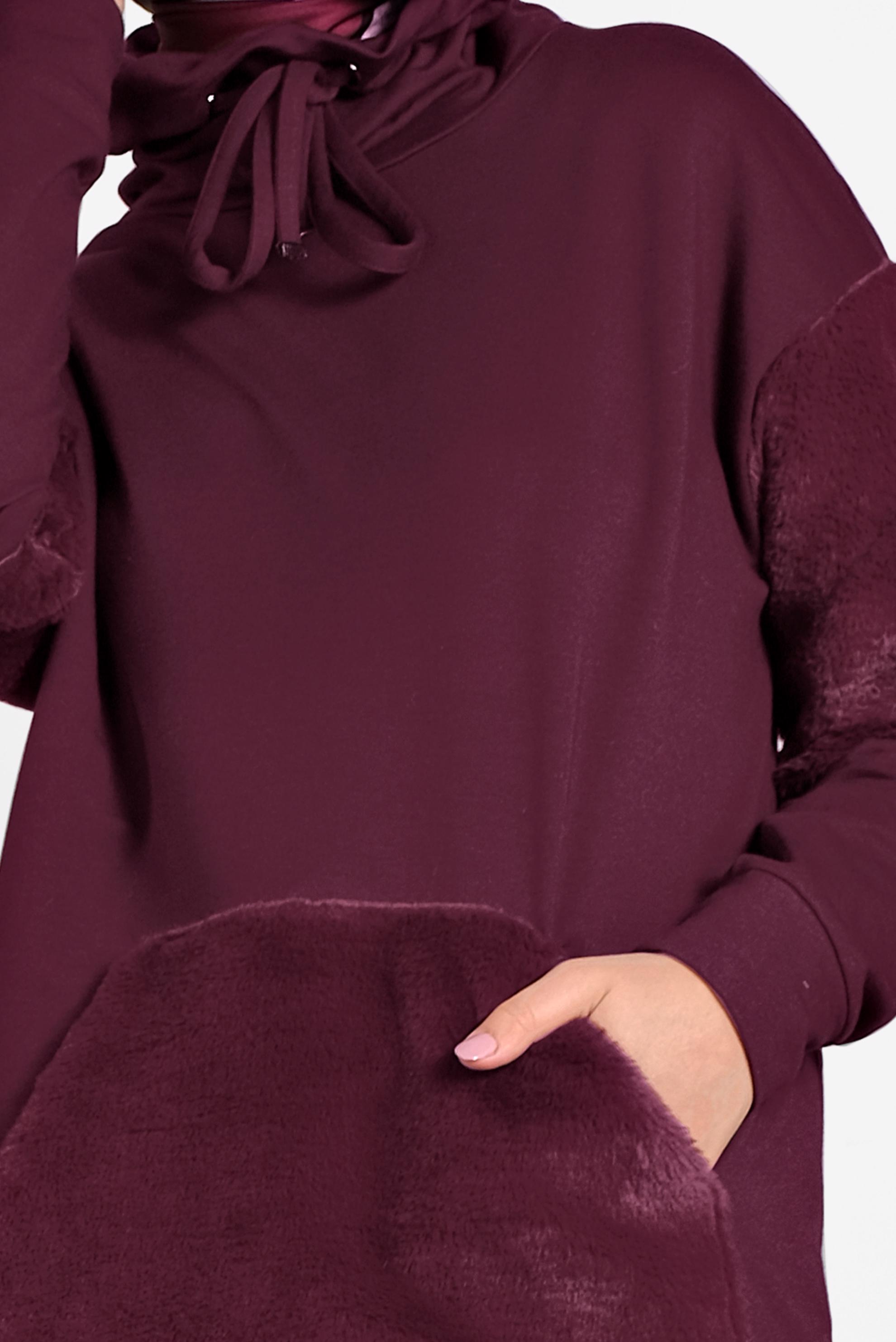 Tesettür giyim MÜRDÜM PELUŞ DETAYLI ŞAL YAKA TUNİK 40407