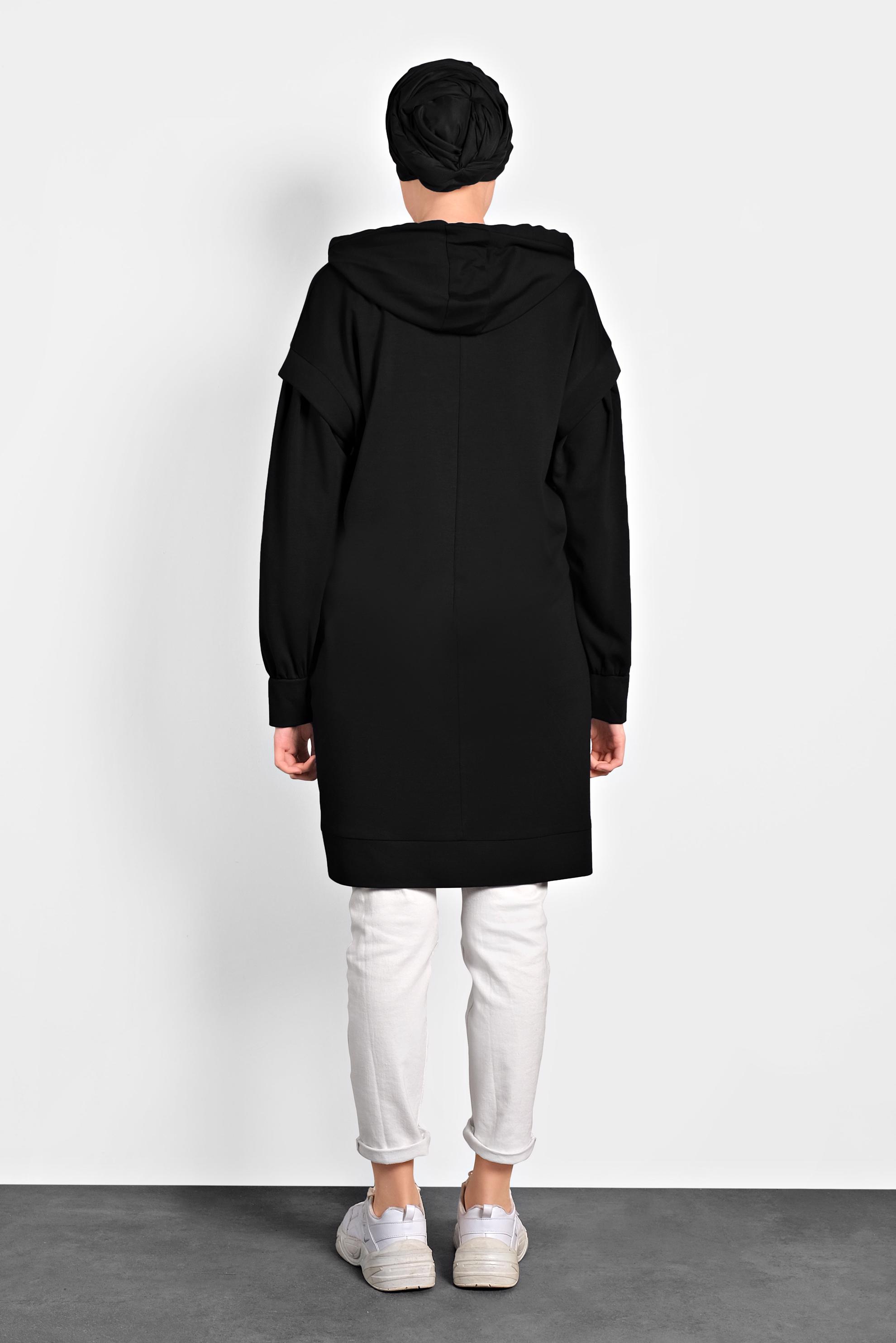 Tesettür giyim SİYAH KAPÜŞONLU TUNİK 40408