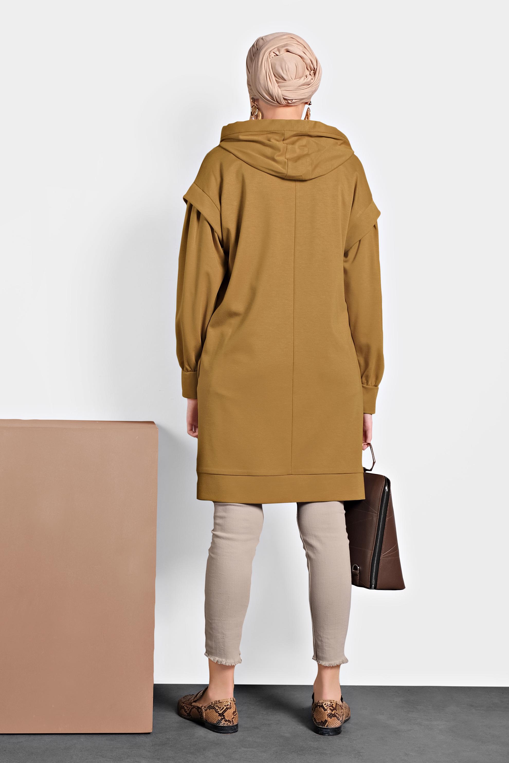 Tesettür giyim SARI KAPÜŞONLU TUNİK 40408