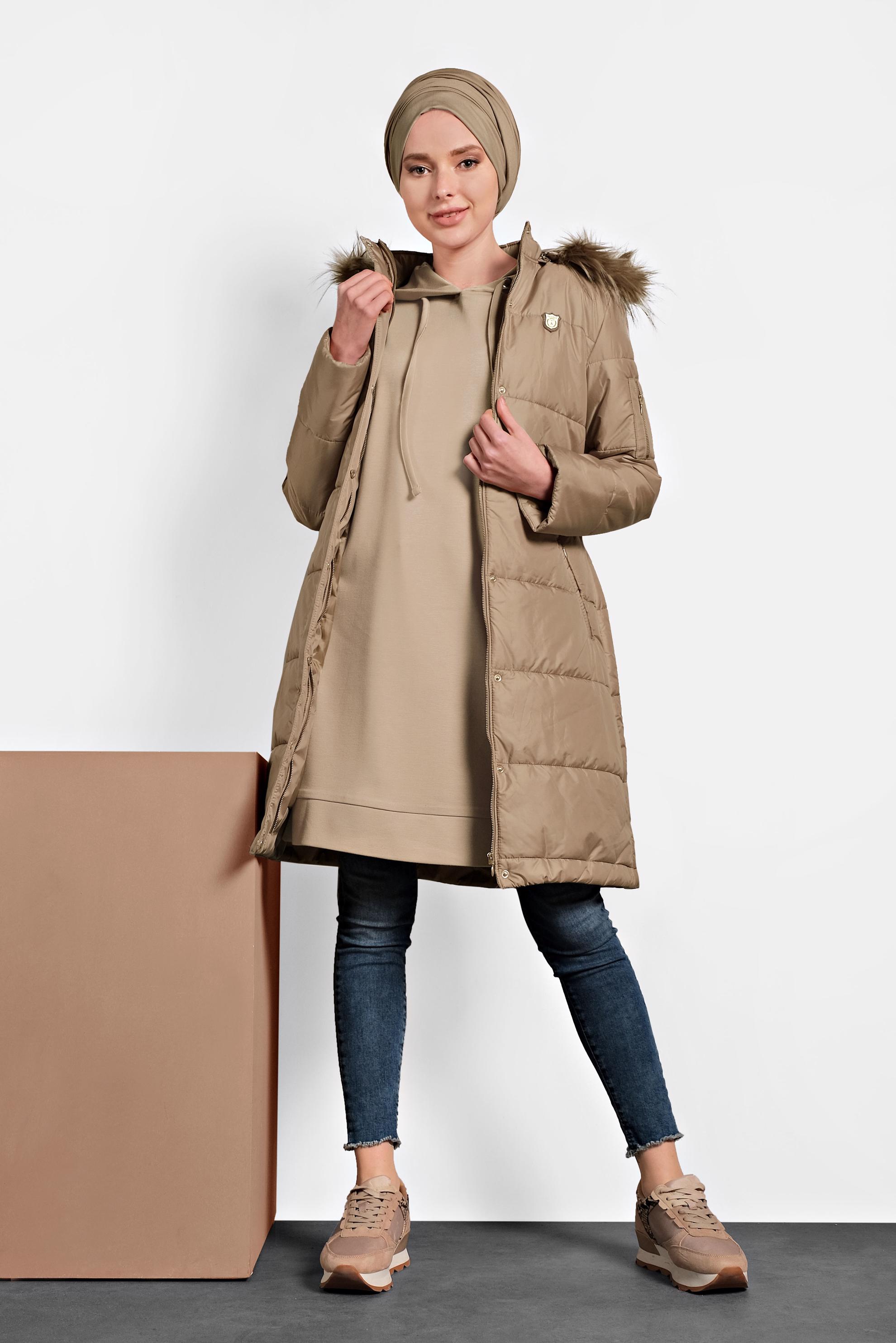 Tesettür giyim KAHVE KAPÜŞONLU TUNİK 40408