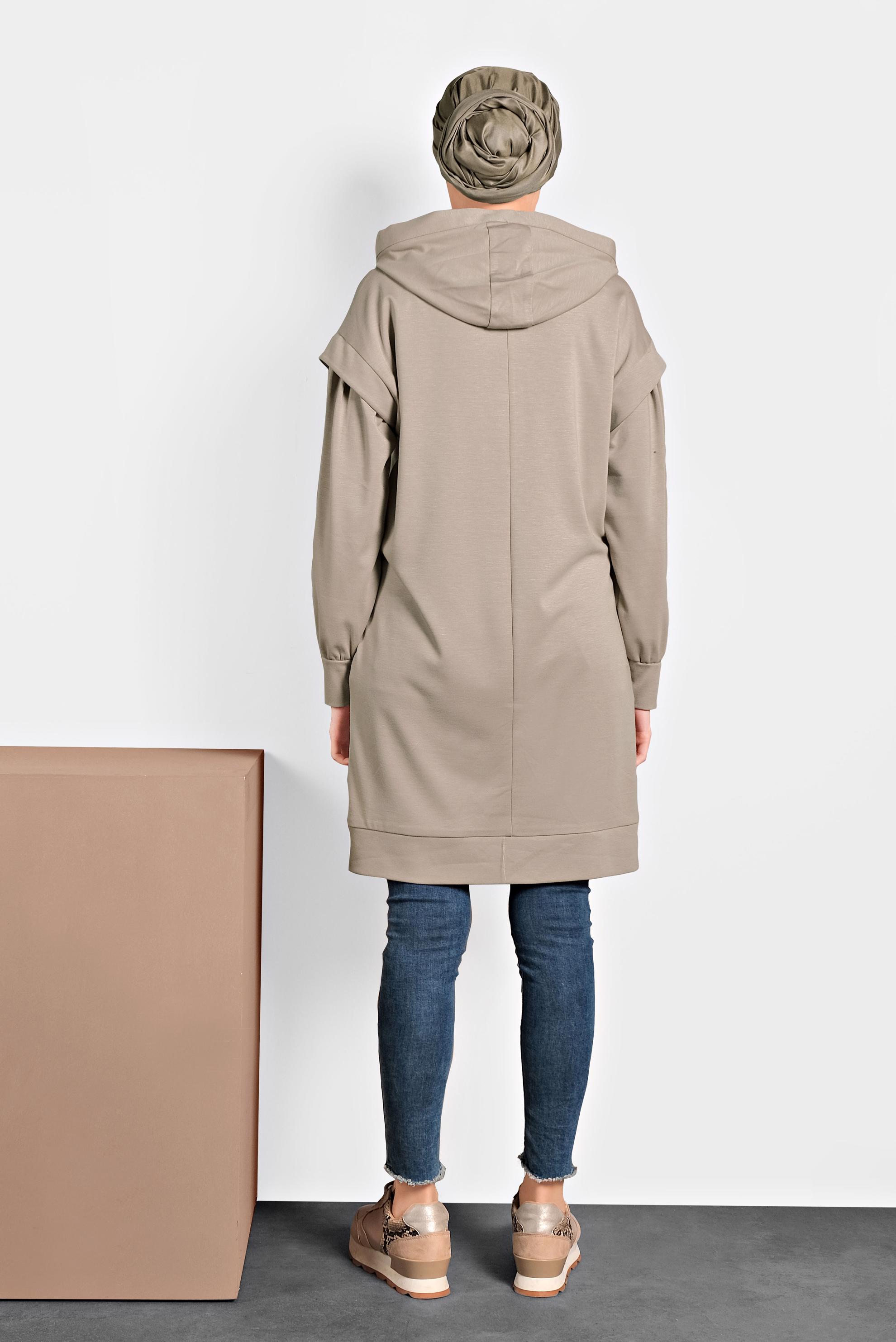 Tesettür giyim BEJ KAPÜŞONLU TUNİK 40408