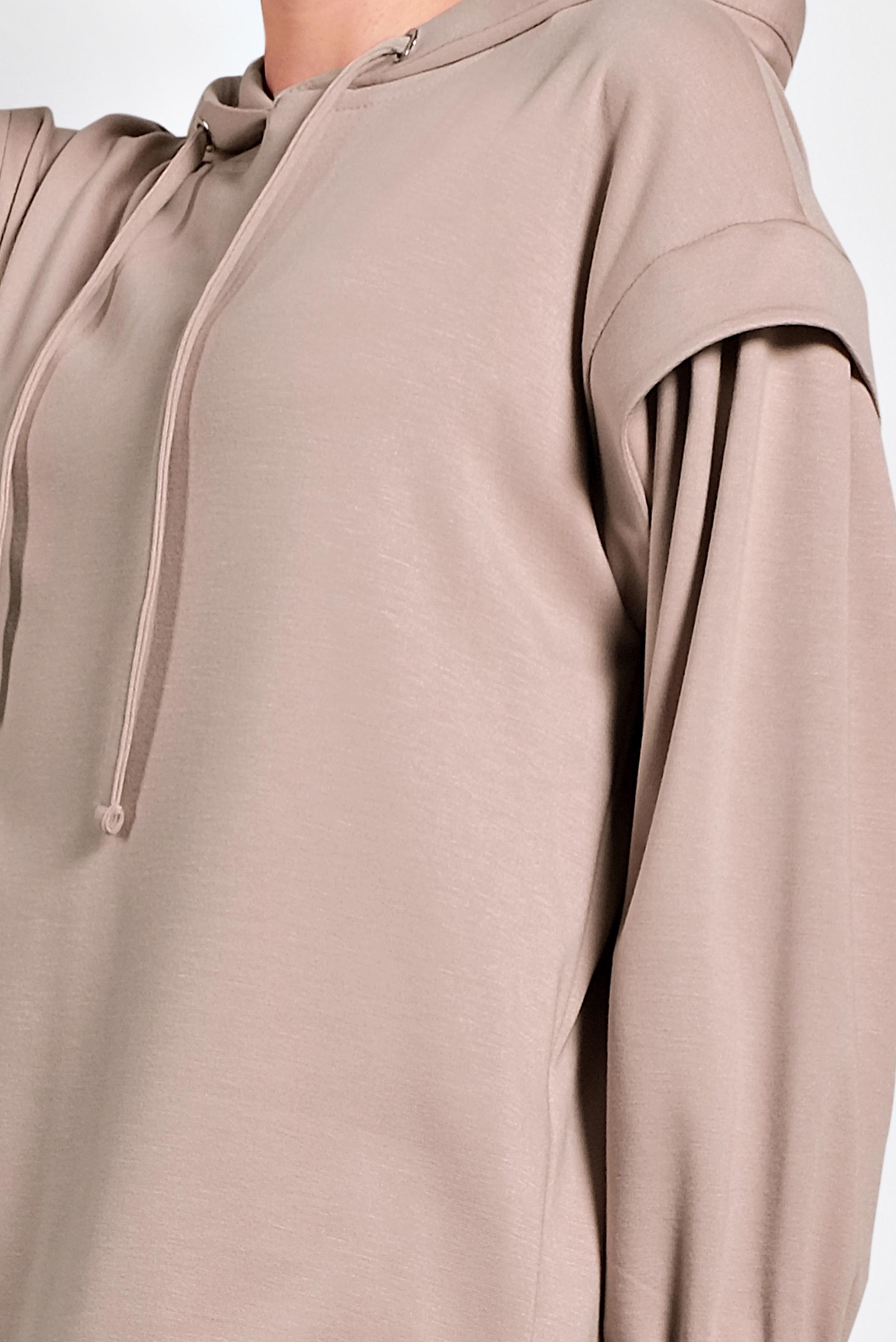 Tesettür giyim PUDRA KAPÜŞONLU TUNİK 40408
