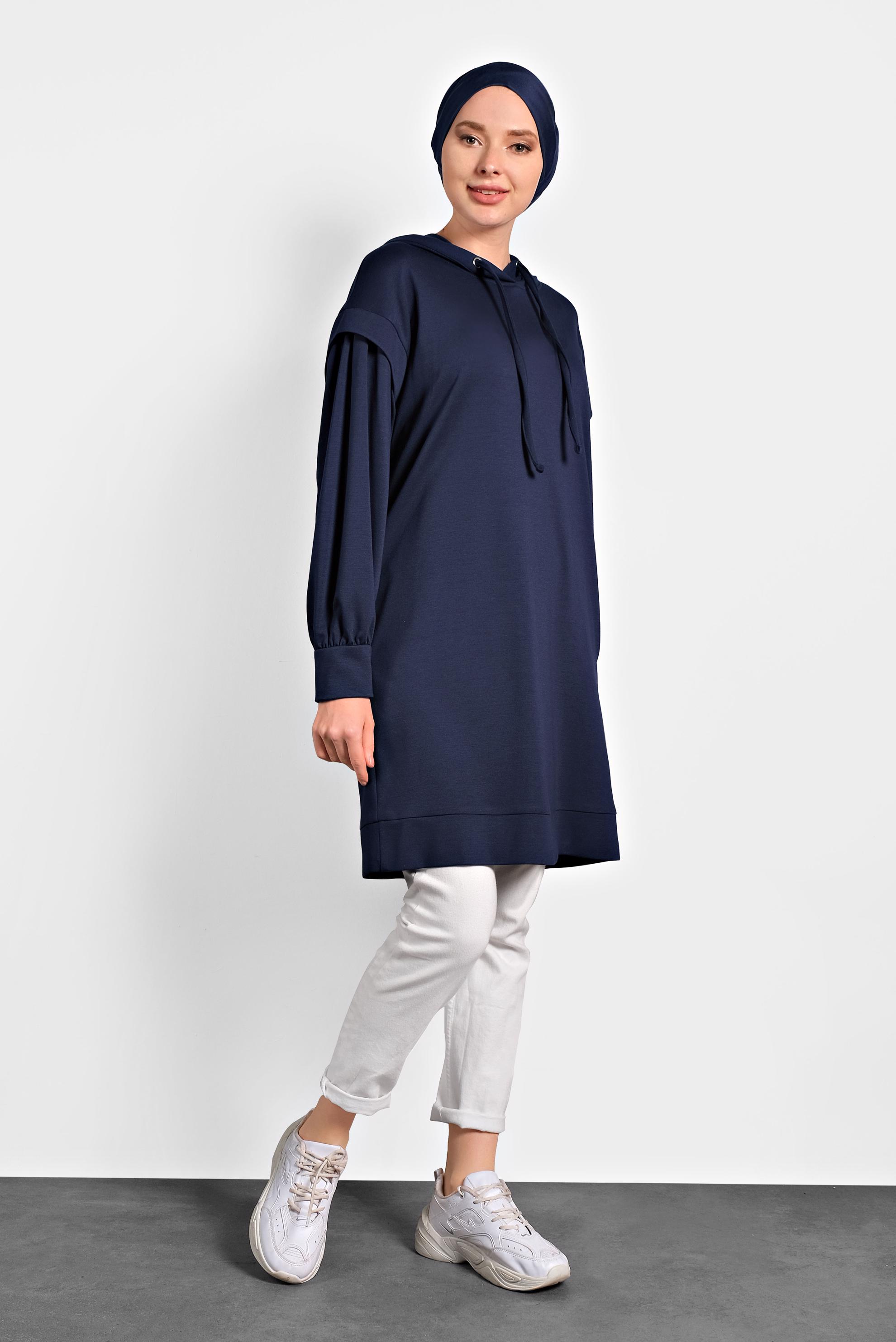 Tesettür giyim LACİVERT KAPÜŞONLU TUNİK 40408