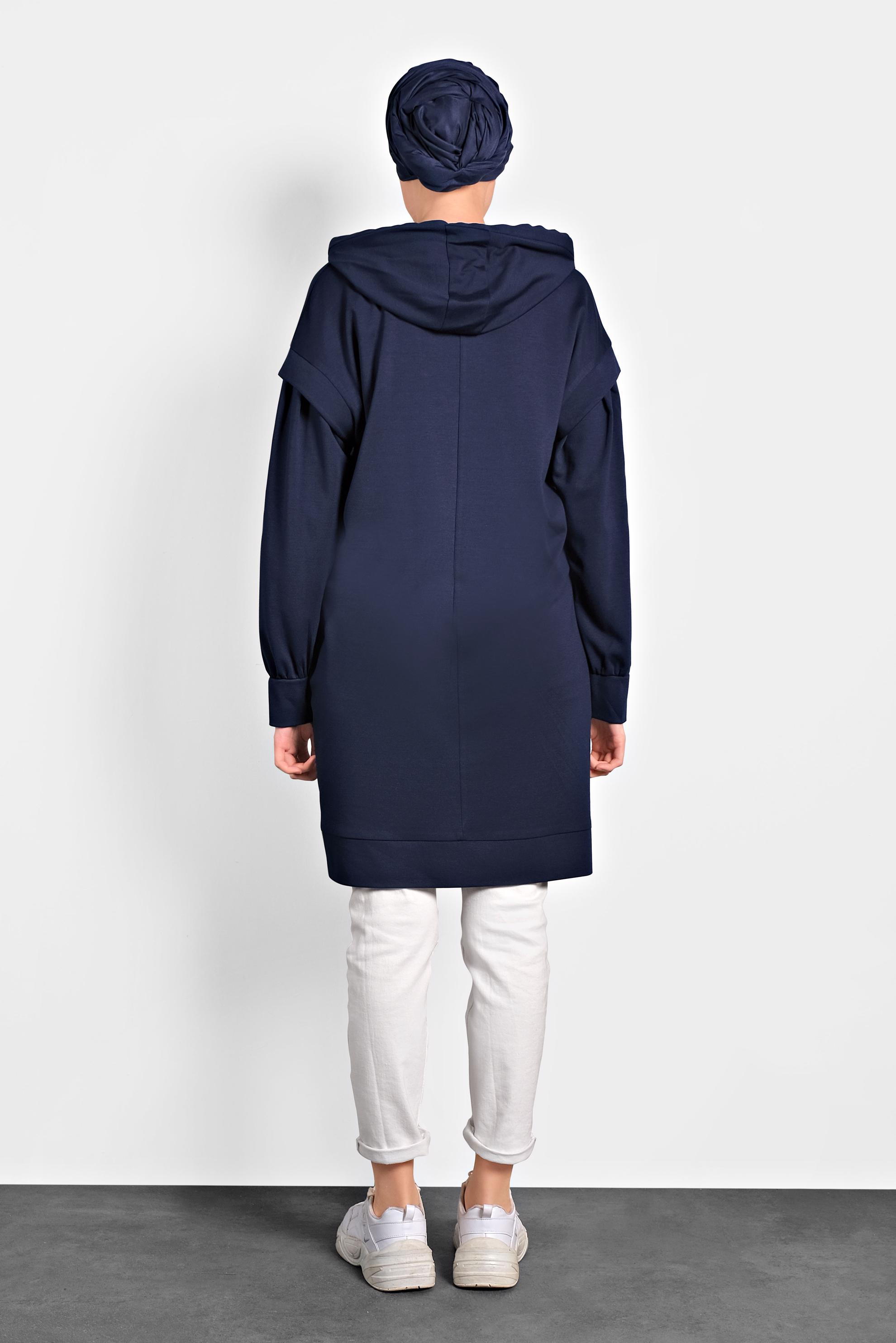 Tesettür giyim LACİVERT KAPÜŞONLU TUNİK 40408