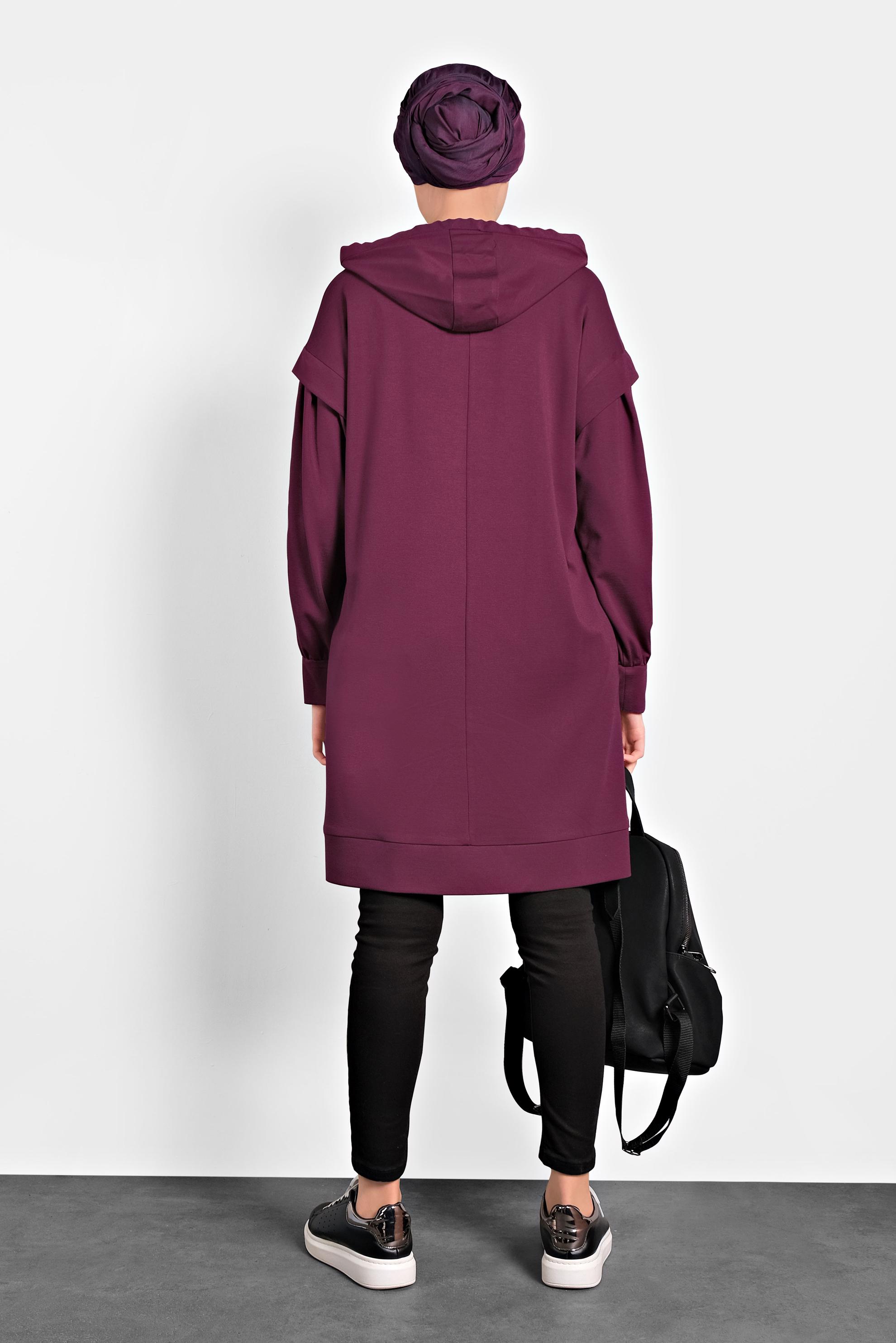 Tesettür giyim MOR KAPÜŞONLU TUNİK 40408