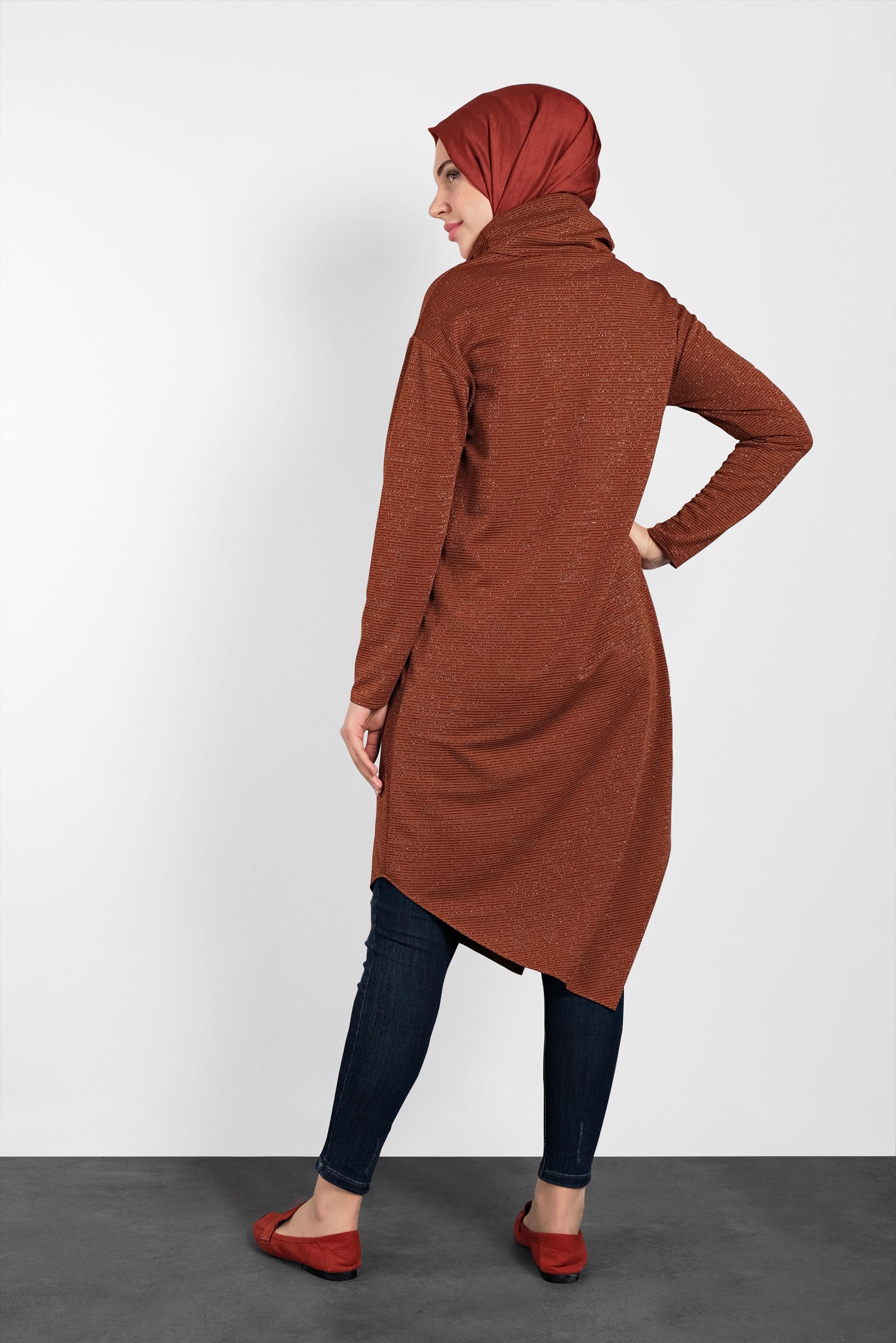 Tesettür giyim TURUNCU ASİMETRİK KESİM SİMLİ TUNİK 40413 