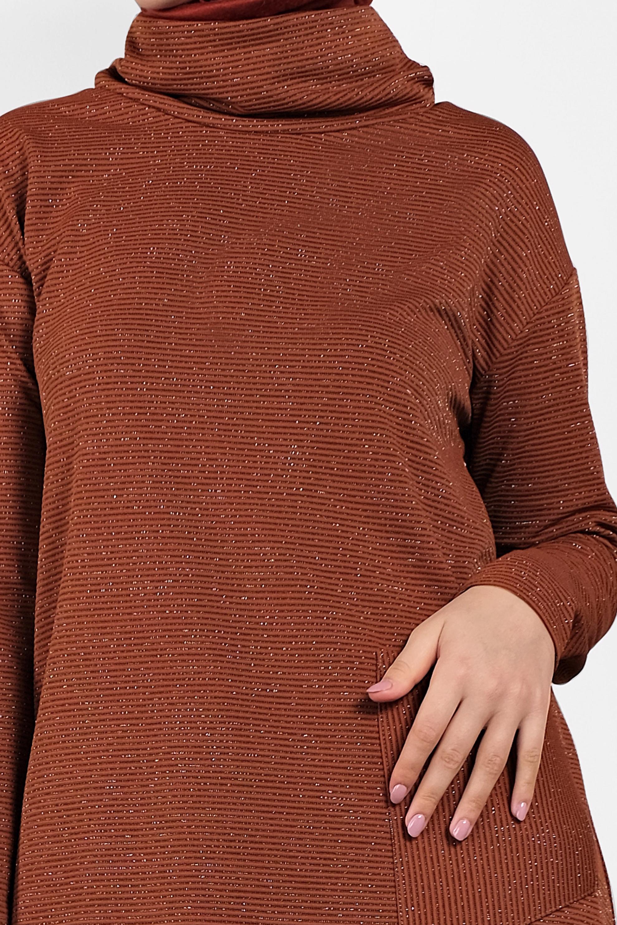 Tesettür giyim TURUNCU ASİMETRİK KESİM SİMLİ TUNİK 40413 