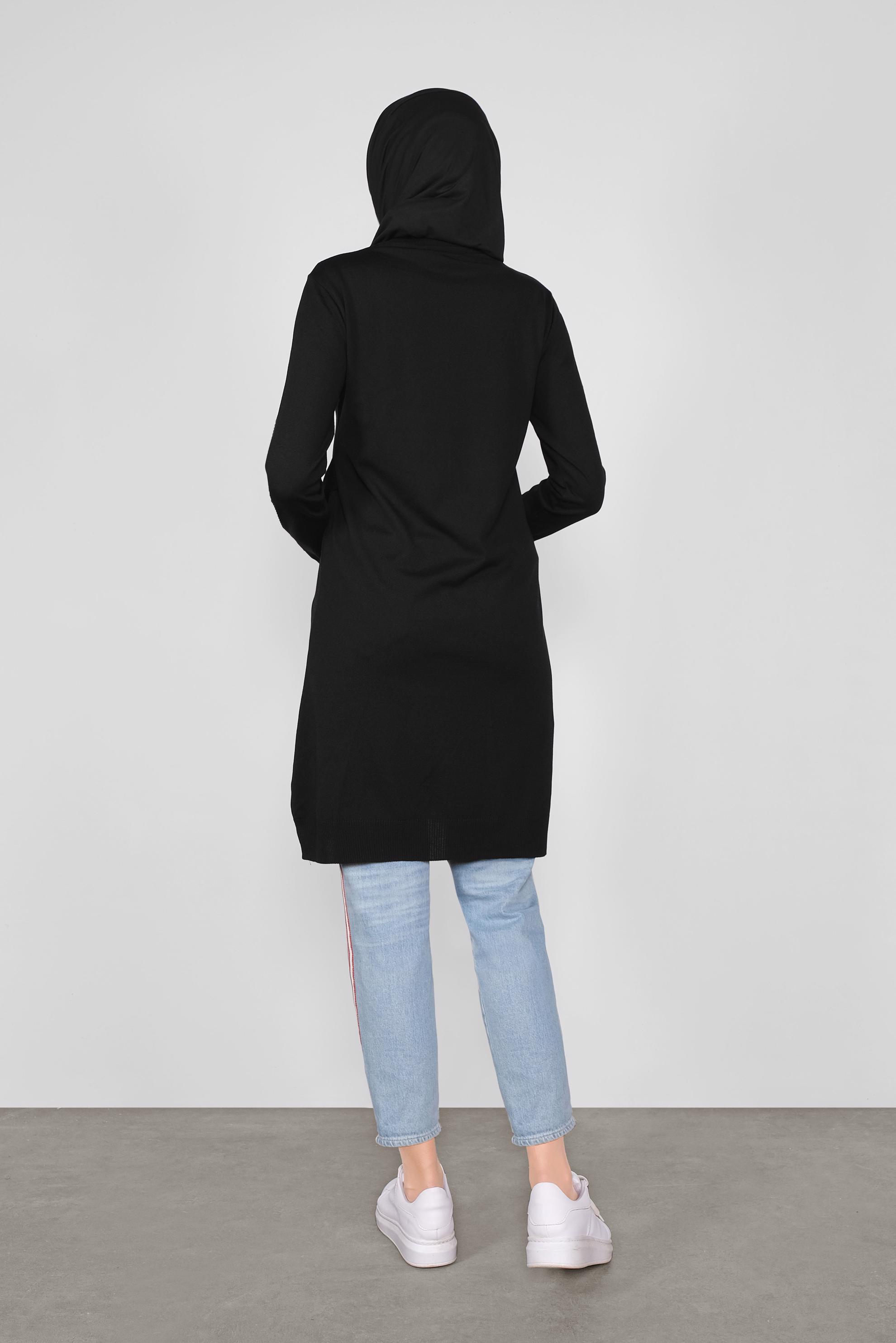 Tesettür giyim SİYAH BELDEN BAĞCIKLI TRİKO TUNİK 41000