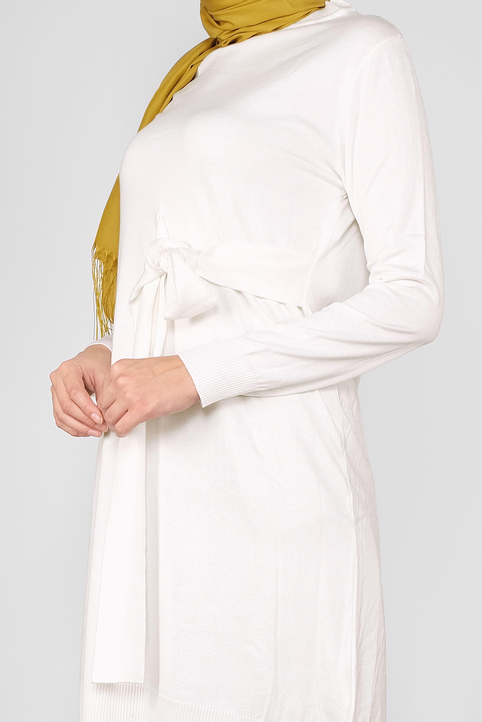 Tesettür giyim BEYAZ BELDEN BAĞCIKLI TRİKO TUNİK 41000