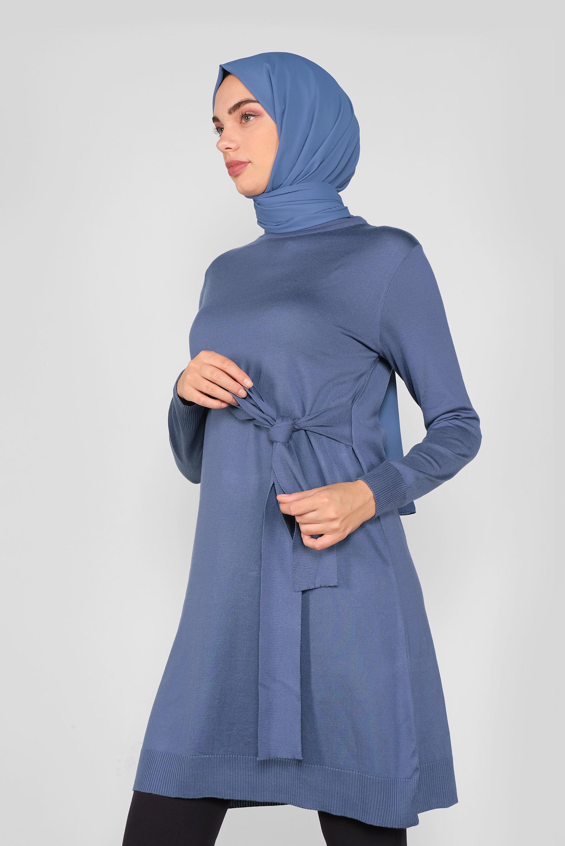 Tesettür giyim LACİVERT BELDEN BAĞCIKLI TRİKO TUNİK 41000