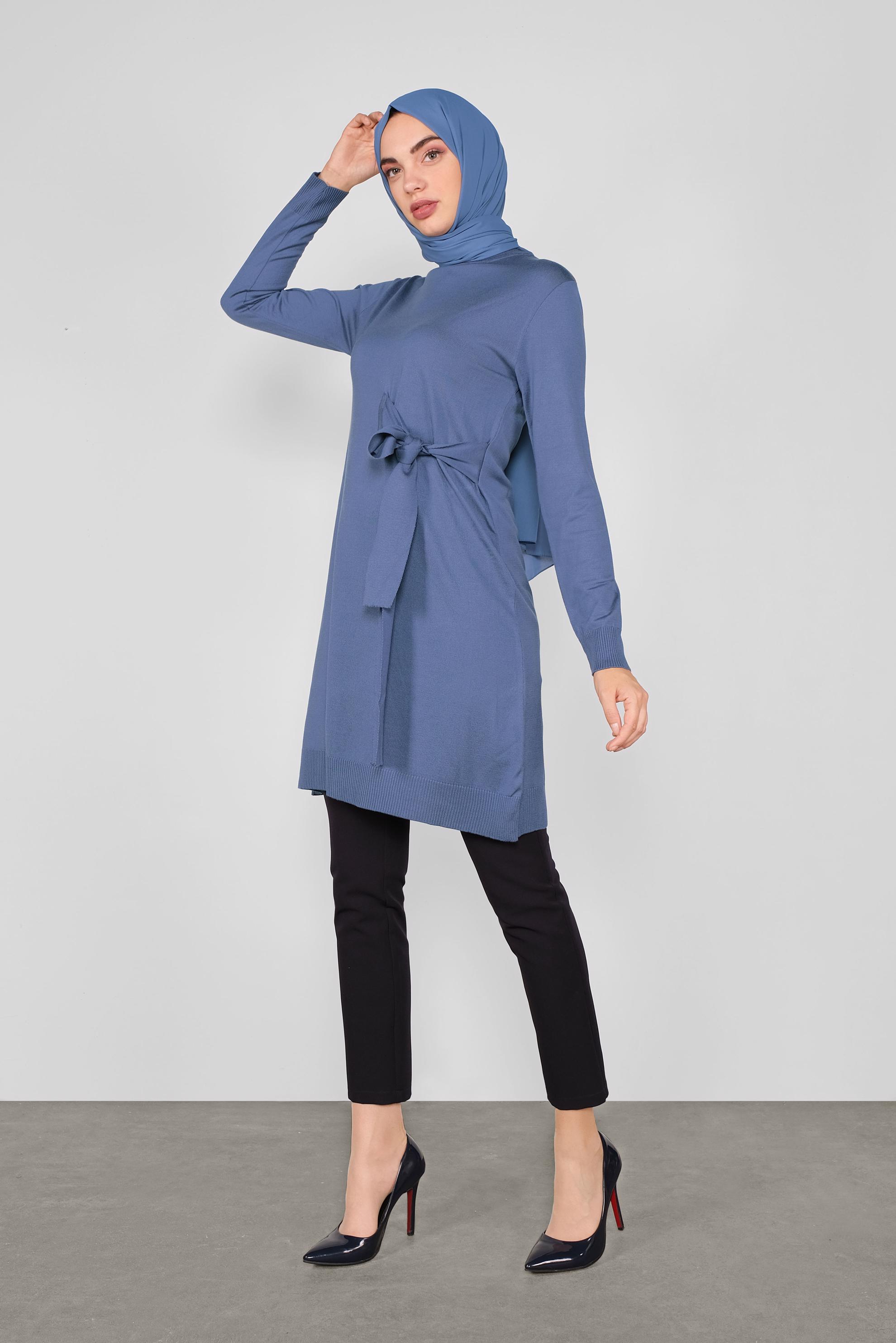 Tesettür giyim LACİVERT BELDEN BAĞCIKLI TRİKO TUNİK 41000