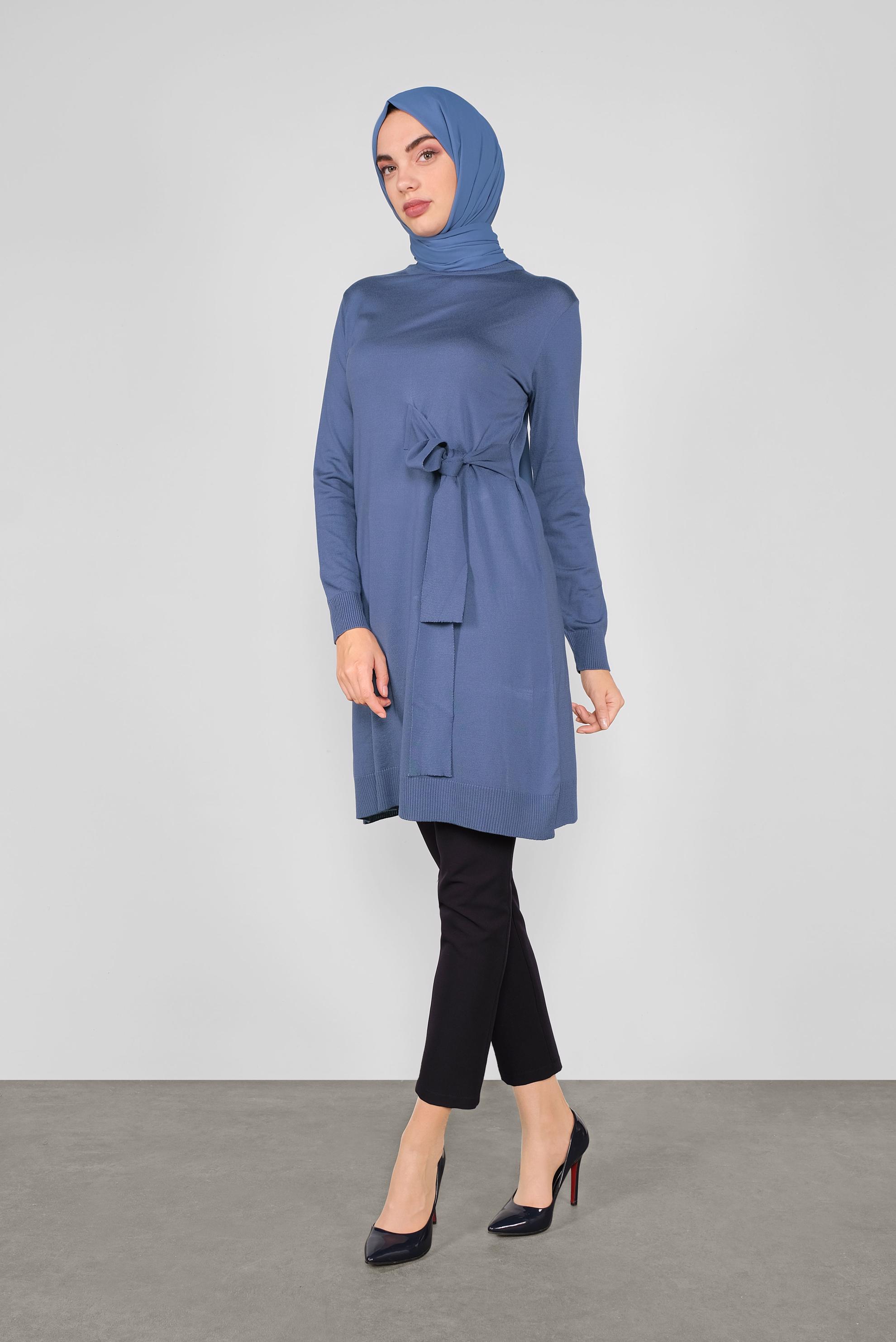 Tesettür giyim LACİVERT BELDEN BAĞCIKLI TRİKO TUNİK 41000