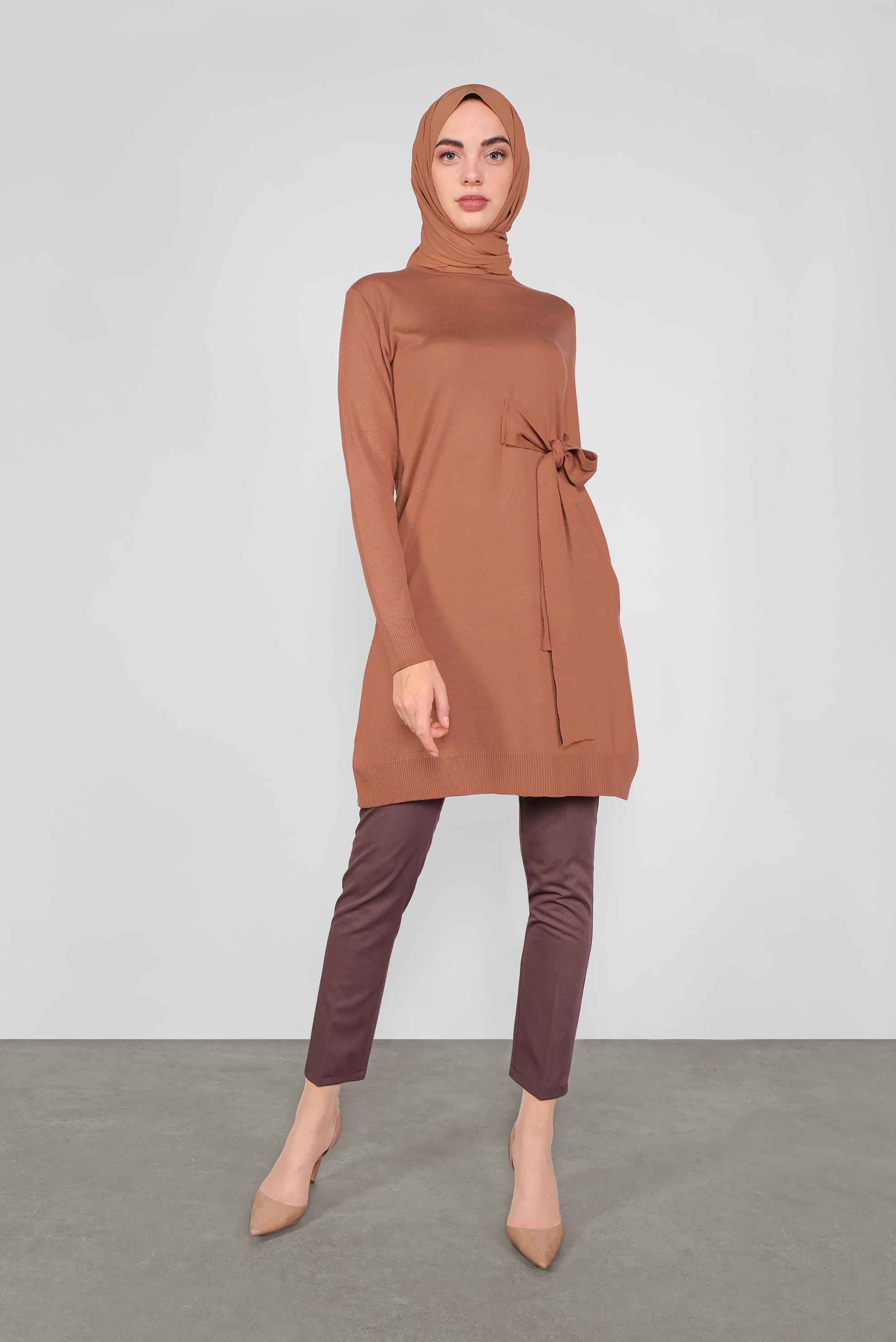 Tesettür giyim TURUNCU BELDEN BAĞCIKLI TRİKO TUNİK 41000