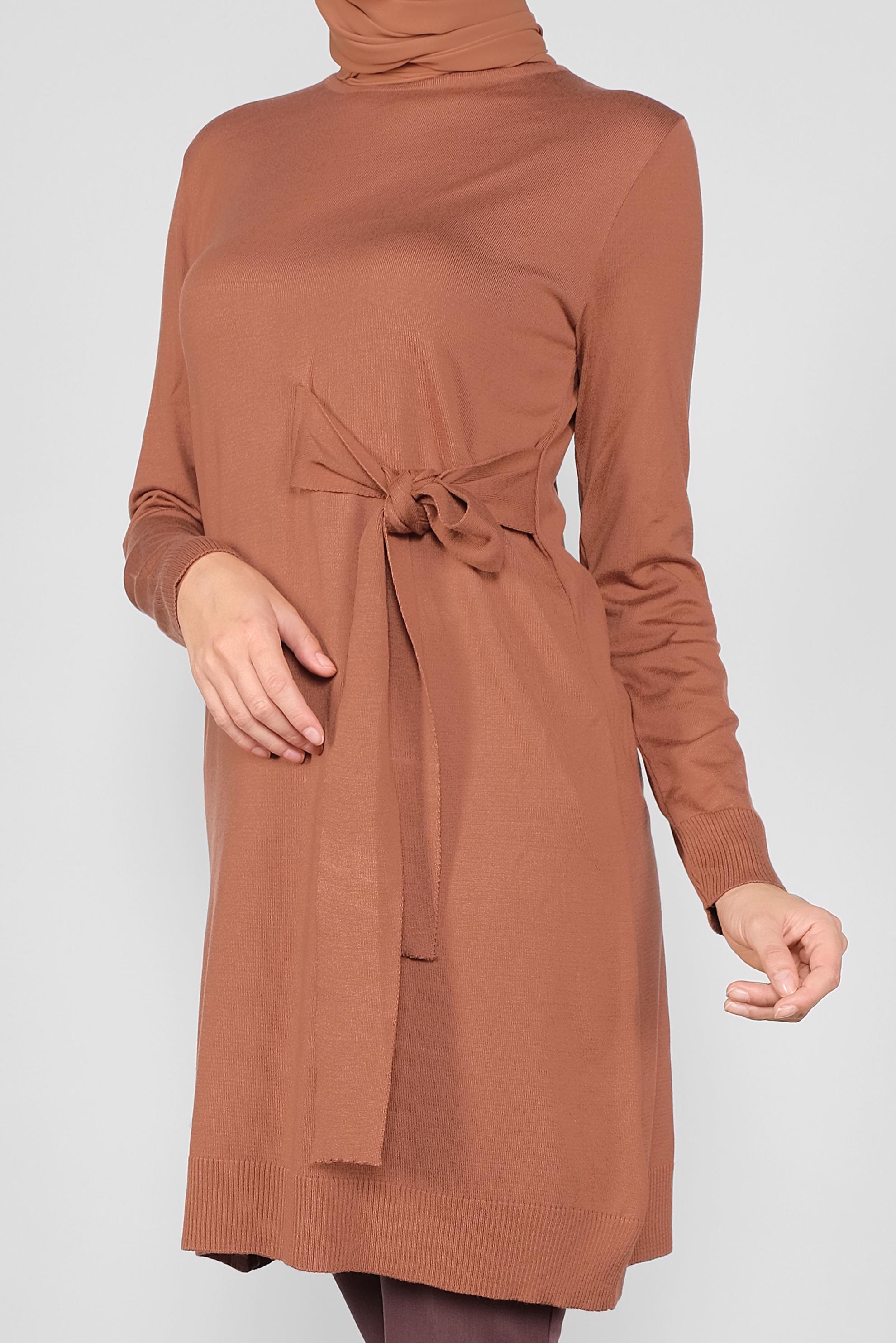 Tesettür giyim TURUNCU BELDEN BAĞCIKLI TRİKO TUNİK 41000