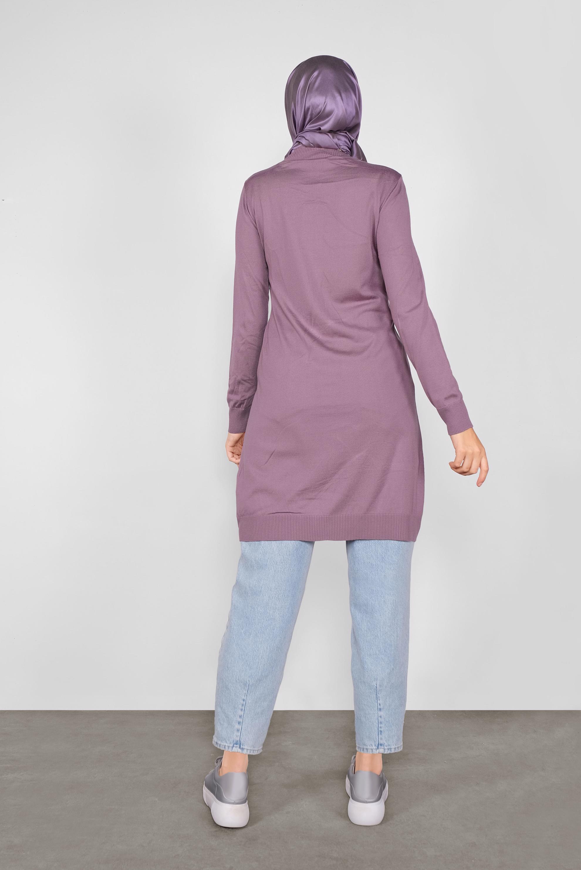 Tesettür giyim MOR BELDEN BAĞCIKLI TRİKO TUNİK 41000