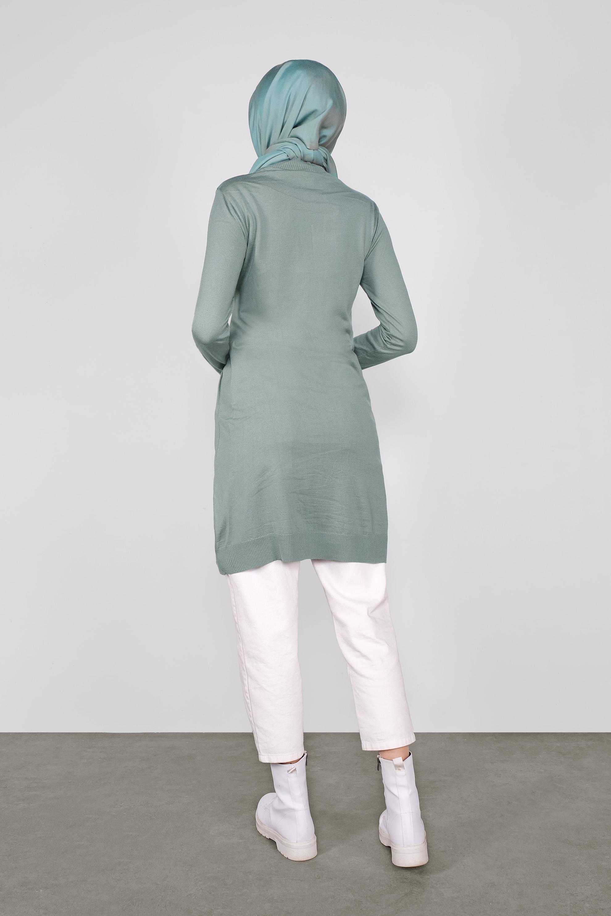 Tesettür giyim YEŞİL BELDEN BAĞCIKLI TRİKO TUNİK 41000