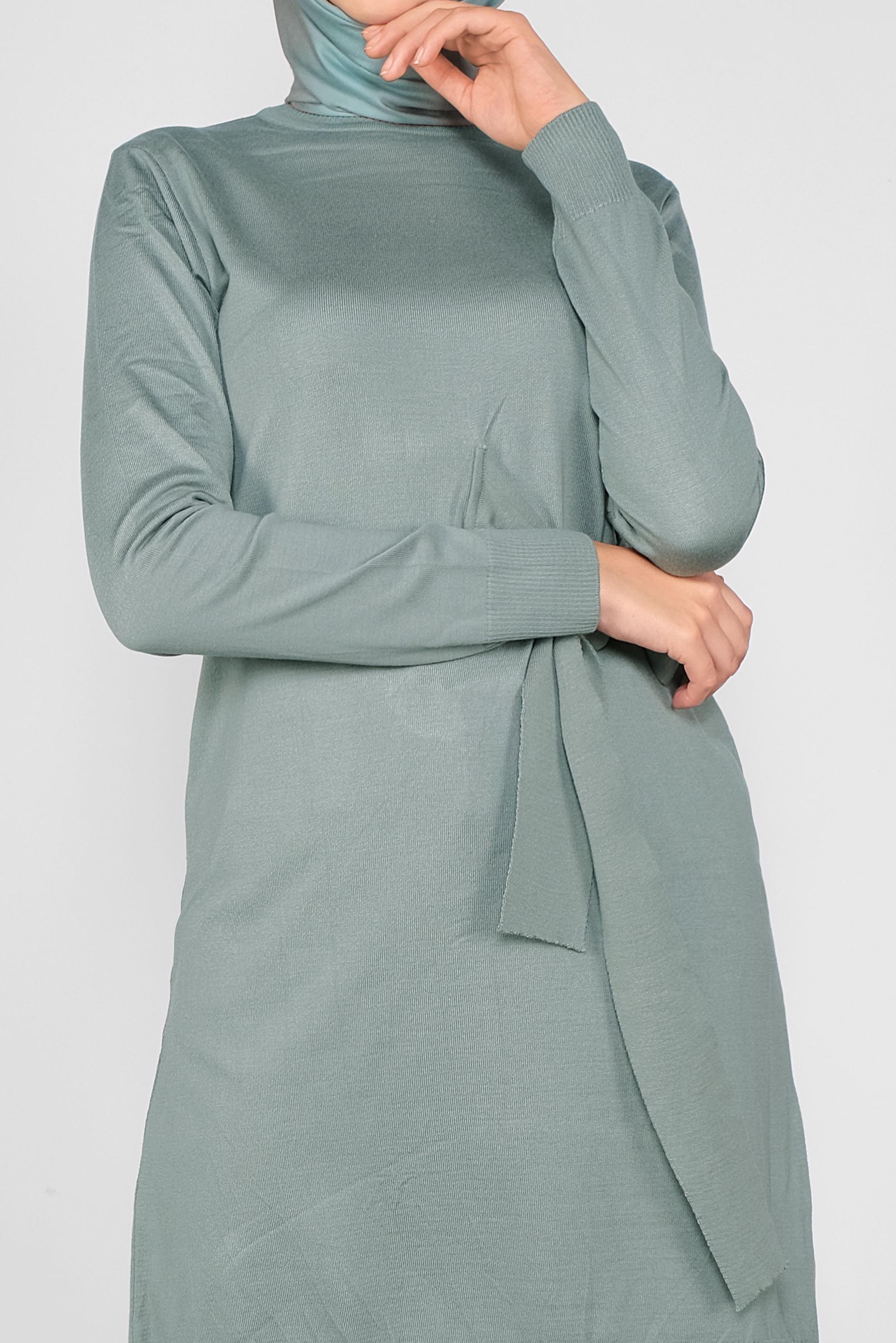 Tesettür giyim YEŞİL BELDEN BAĞCIKLI TRİKO TUNİK 41000