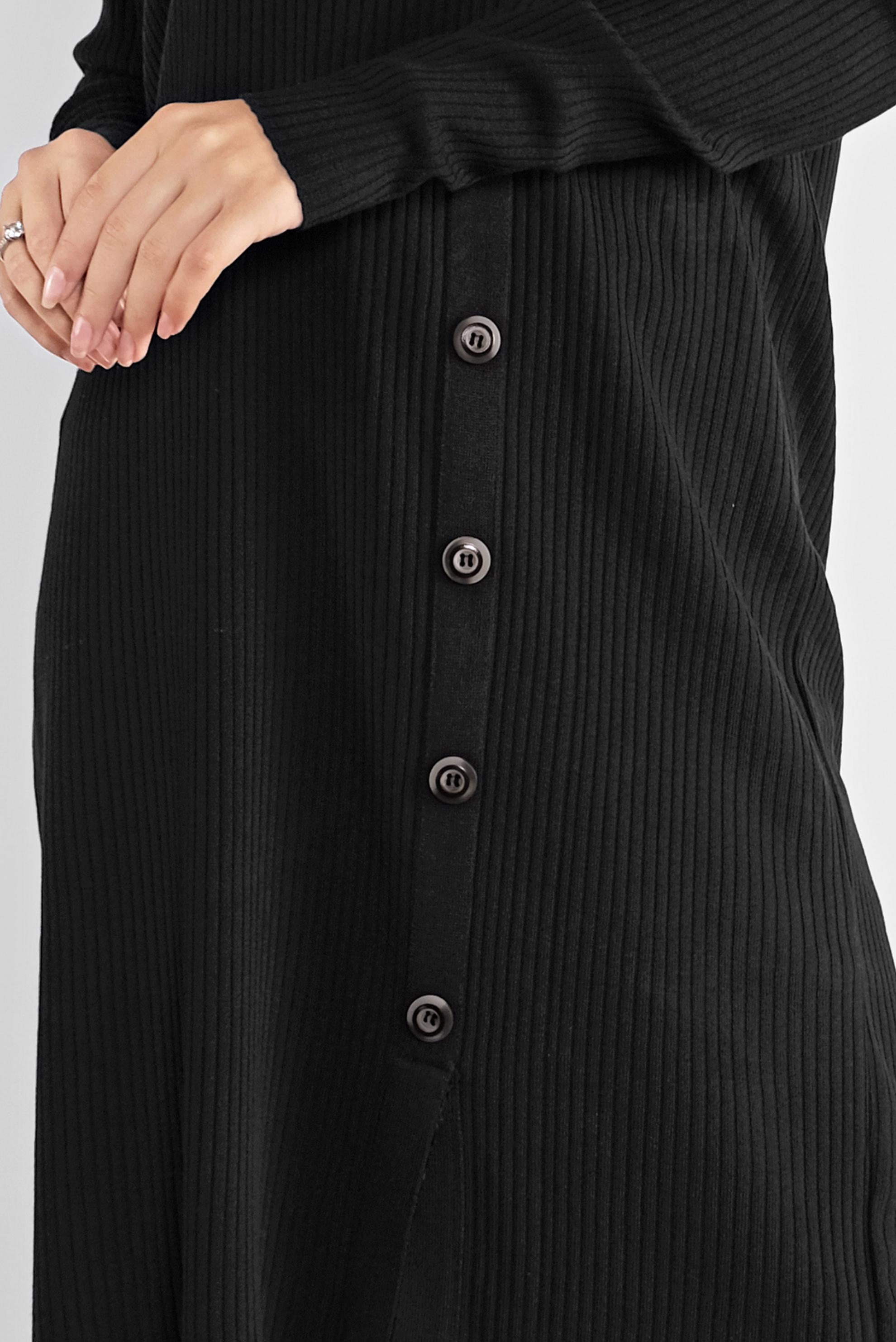 Tesettür giyim SİYAH DÜĞMELİ FİTİLLİ TRİKO TUNİK  41001